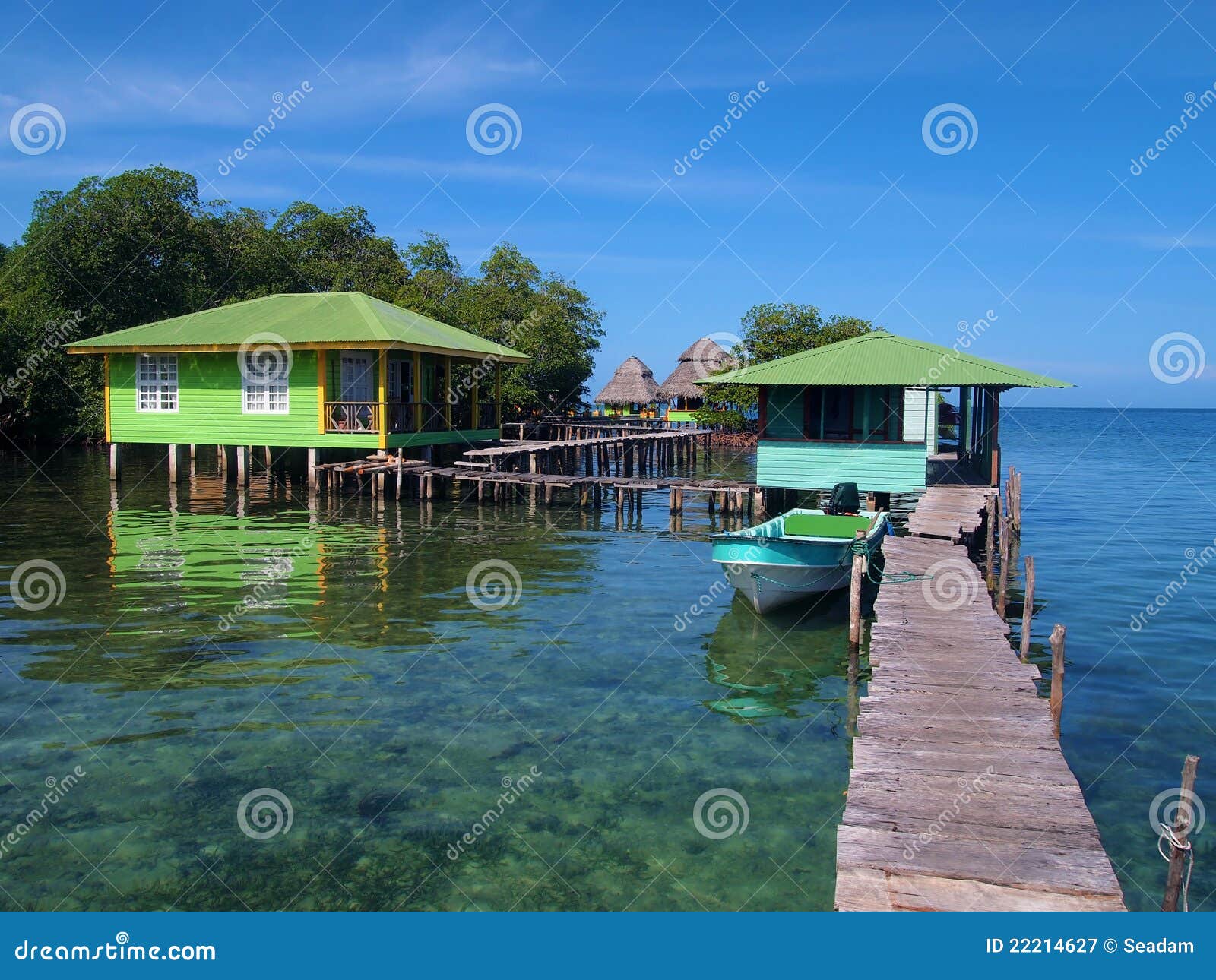 Cabins over the sea stock image. Image of paradise ...