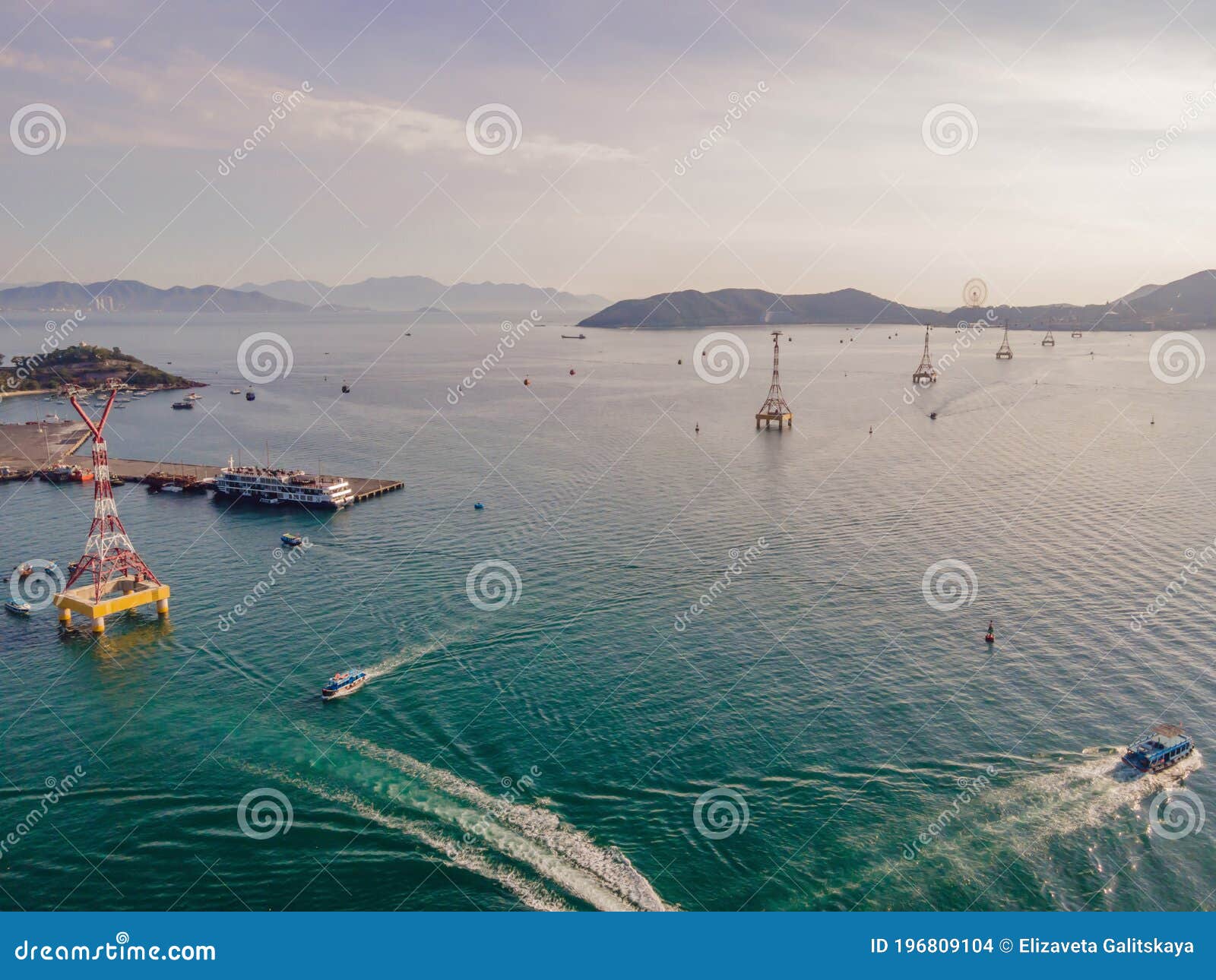 The Cable Car at Nha Trang Beach. Aerial View from Drone Stock Photo