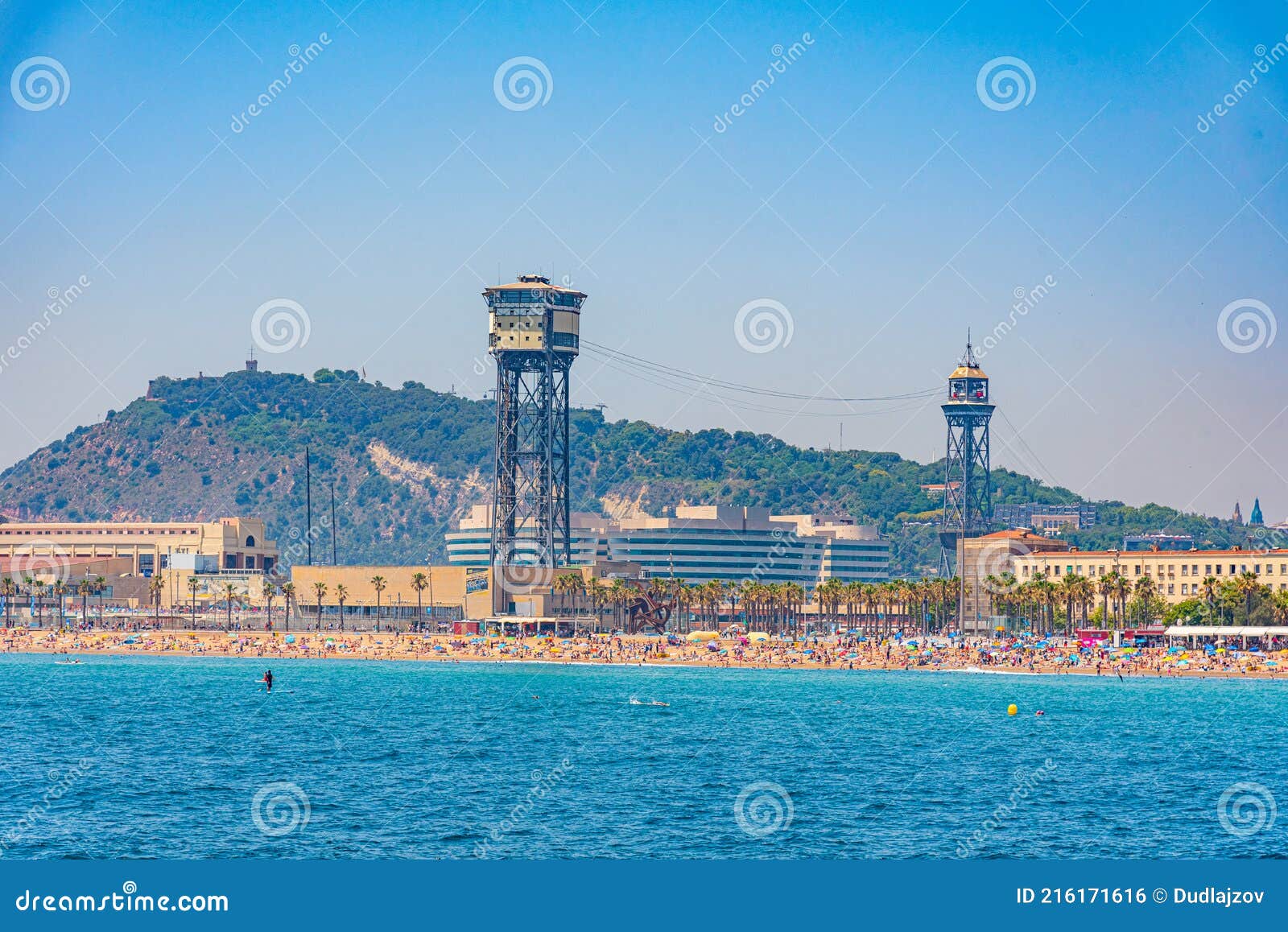 Cable Car Over Beach in Barcelona, Spain Editorial Photo