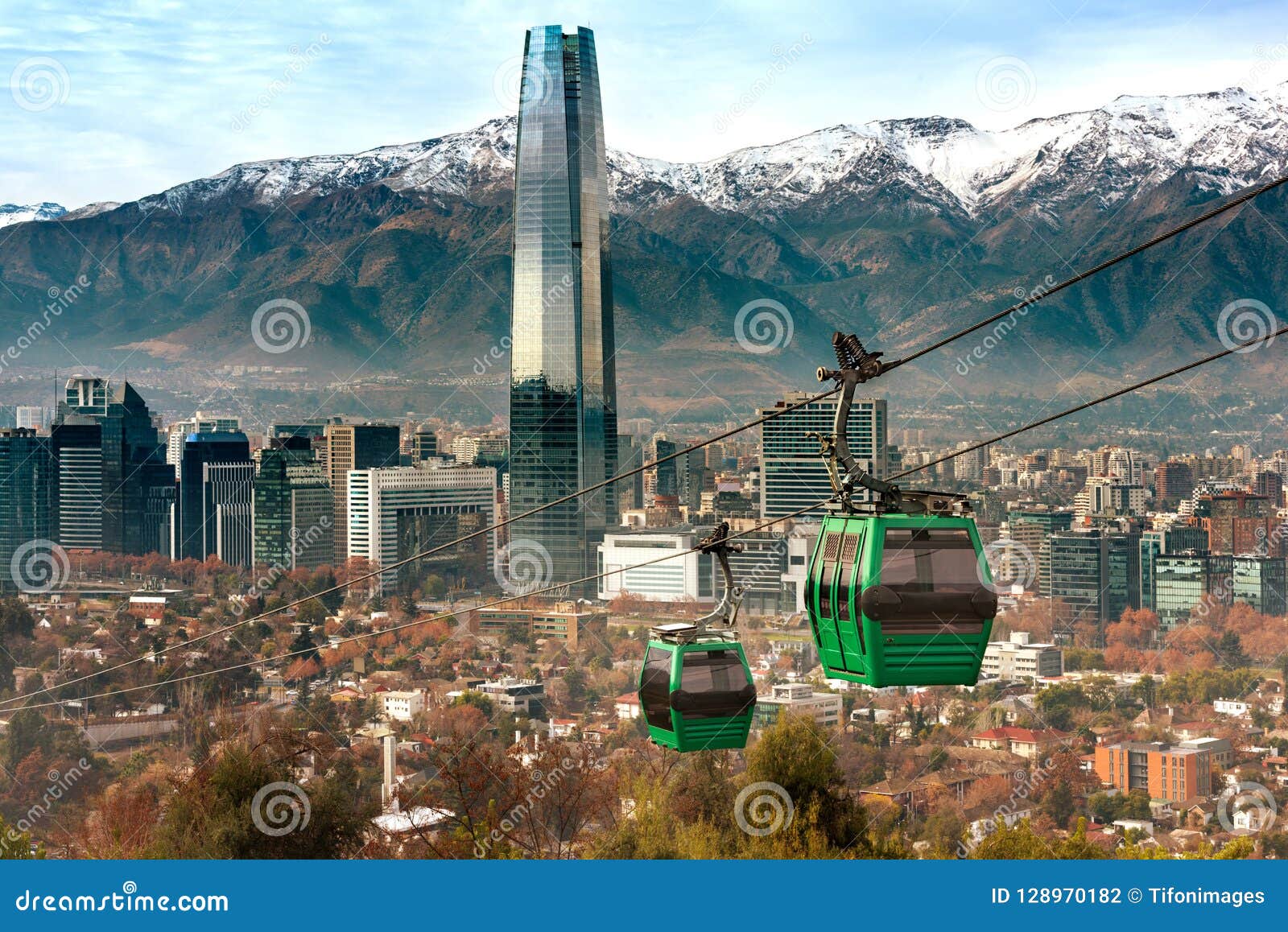 cable car in san cristobal hill, overlooking a panoramic view of santiago