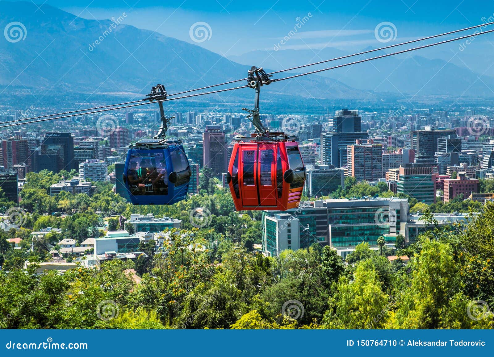 Cable Car in San Cristobal Hill Overlooking on Santiago, Chile