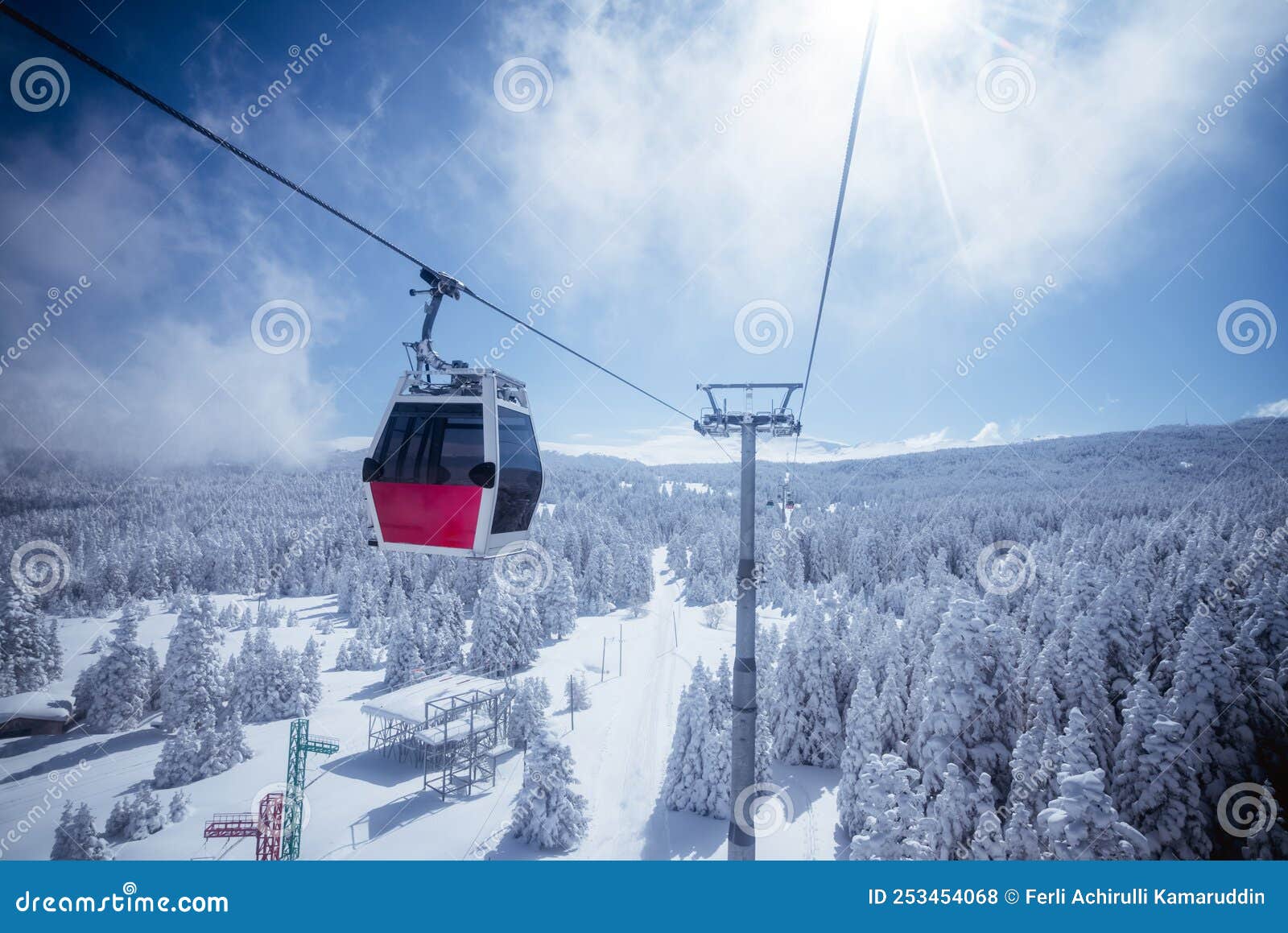 cable car way to snowy uludag mountains in bursa turkey