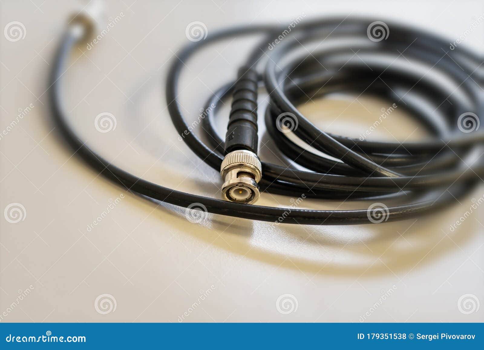 cable coaxial black with silver connector for transmitting television signal for connecting cable television