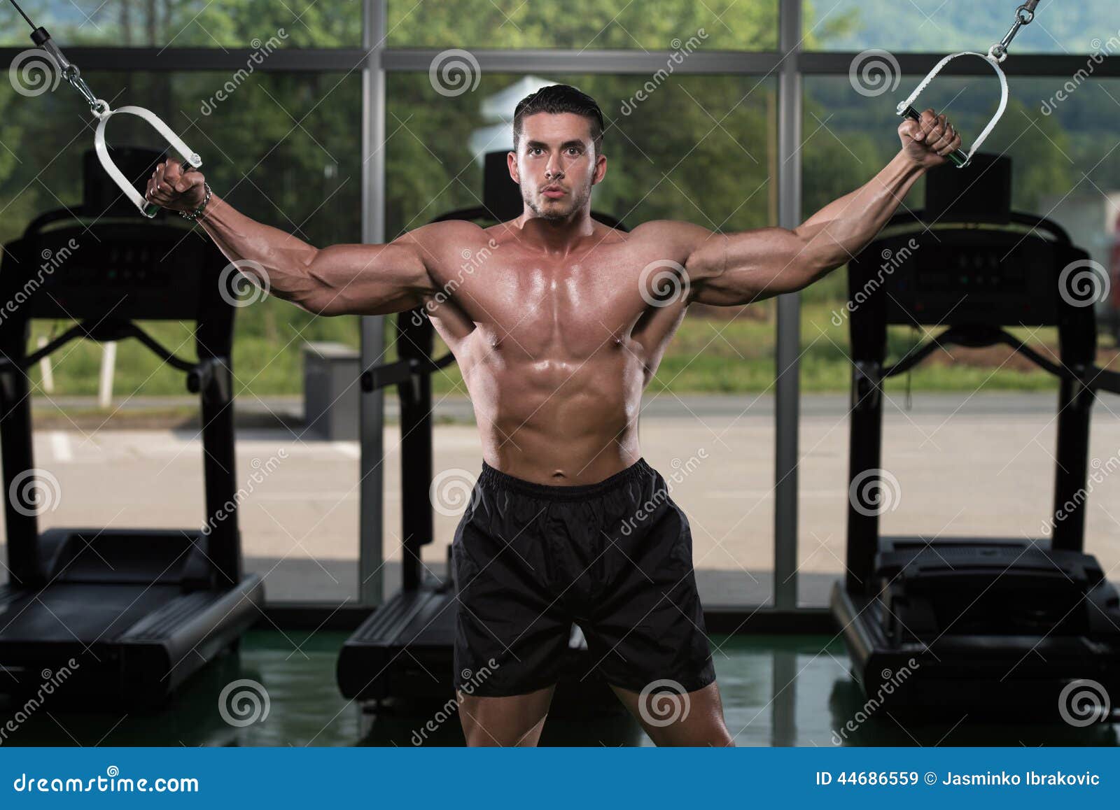 Cable Crossover Chest Workout Stock Image Image of biceps, cable