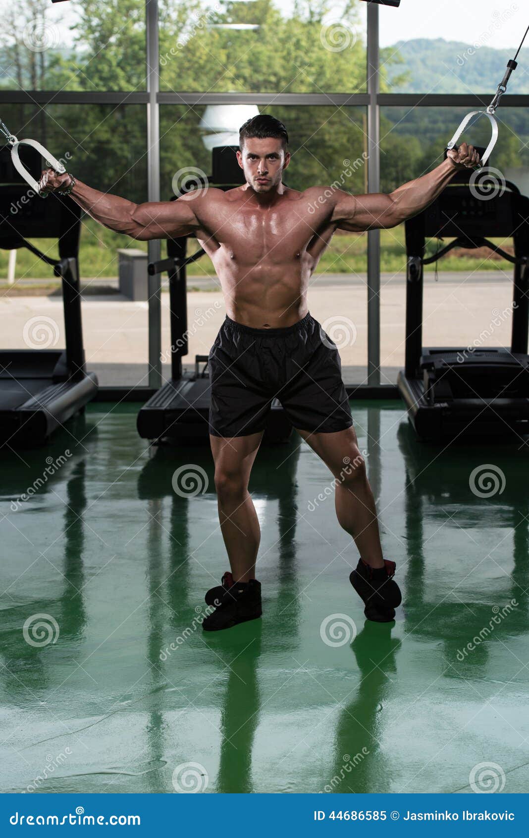 Cable Crossover Chest Workout Stock Image Image of dramatic