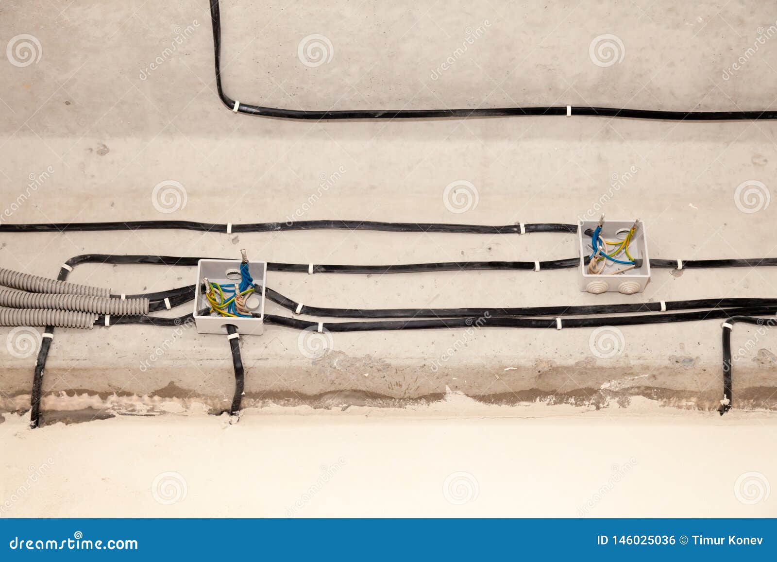 Cable Laying Ceiling Electrical Wires On Wall Wiring