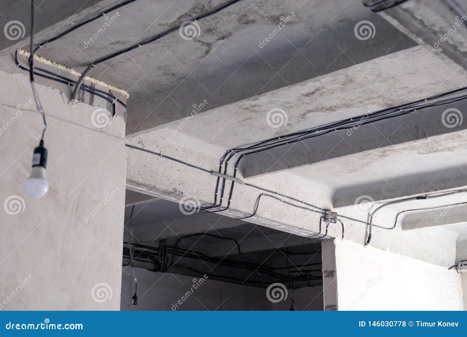 Cable Laying Ceiling Electrical Wires On Wall Wiring