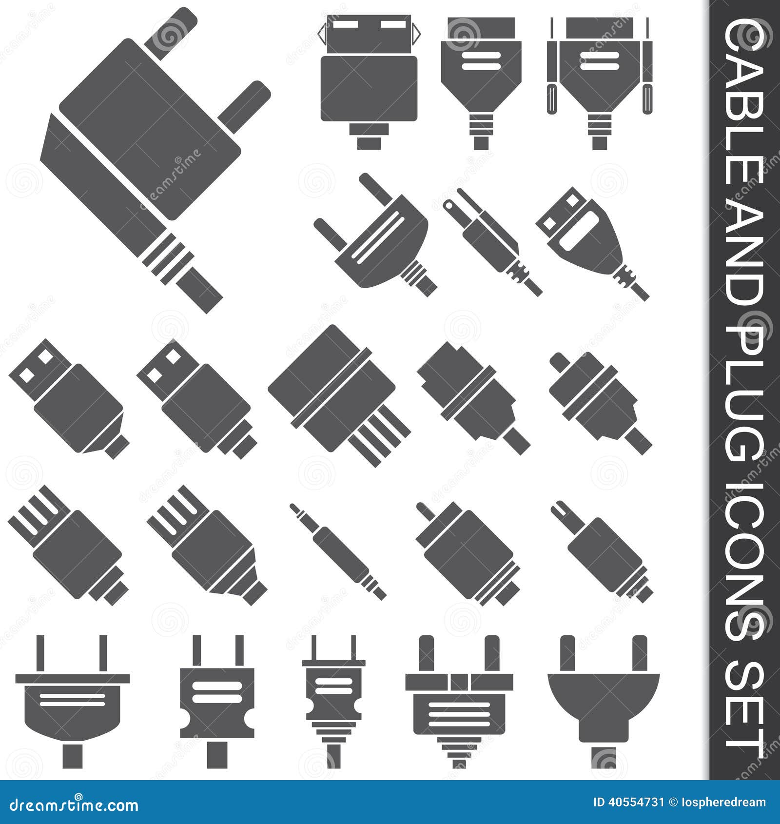 Cable and plug icons set stock vector. Illustration of equipment 40554731