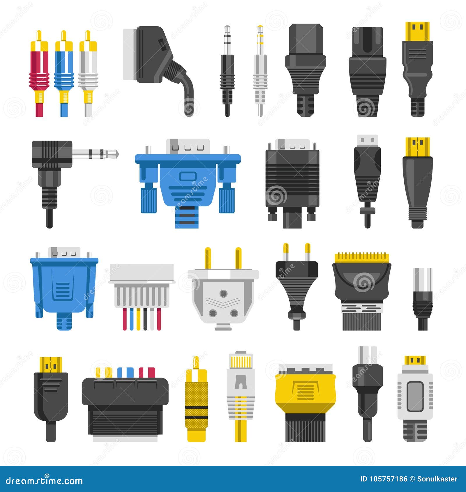 Cable Ports Jacks Different Digital Outputs Vector Flat Stock Vector ...