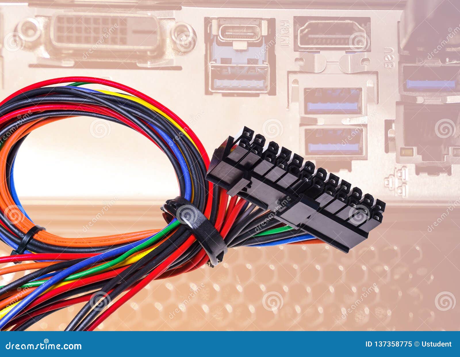 The Cable from the Power Supply Unit for PC Stock Image Image of