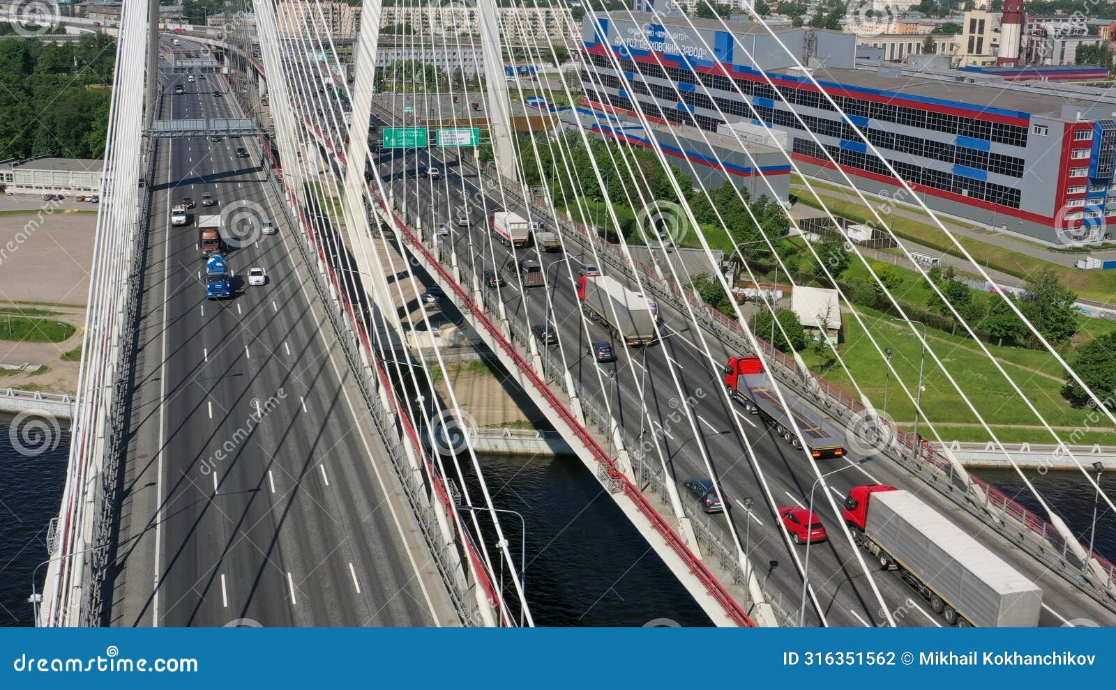 cable-stayed bridge with cars