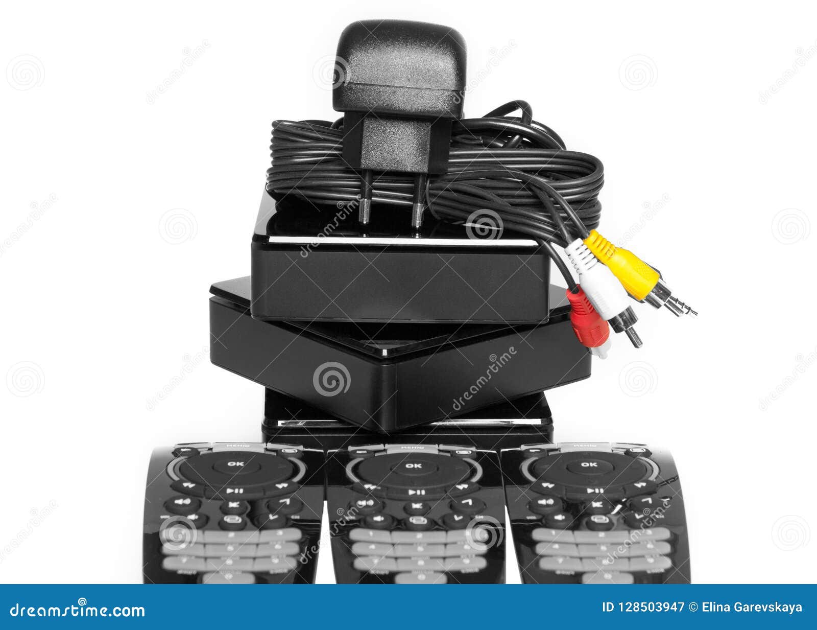 Cable TV Equipment for Three TV Sets. Stock Image Image of black