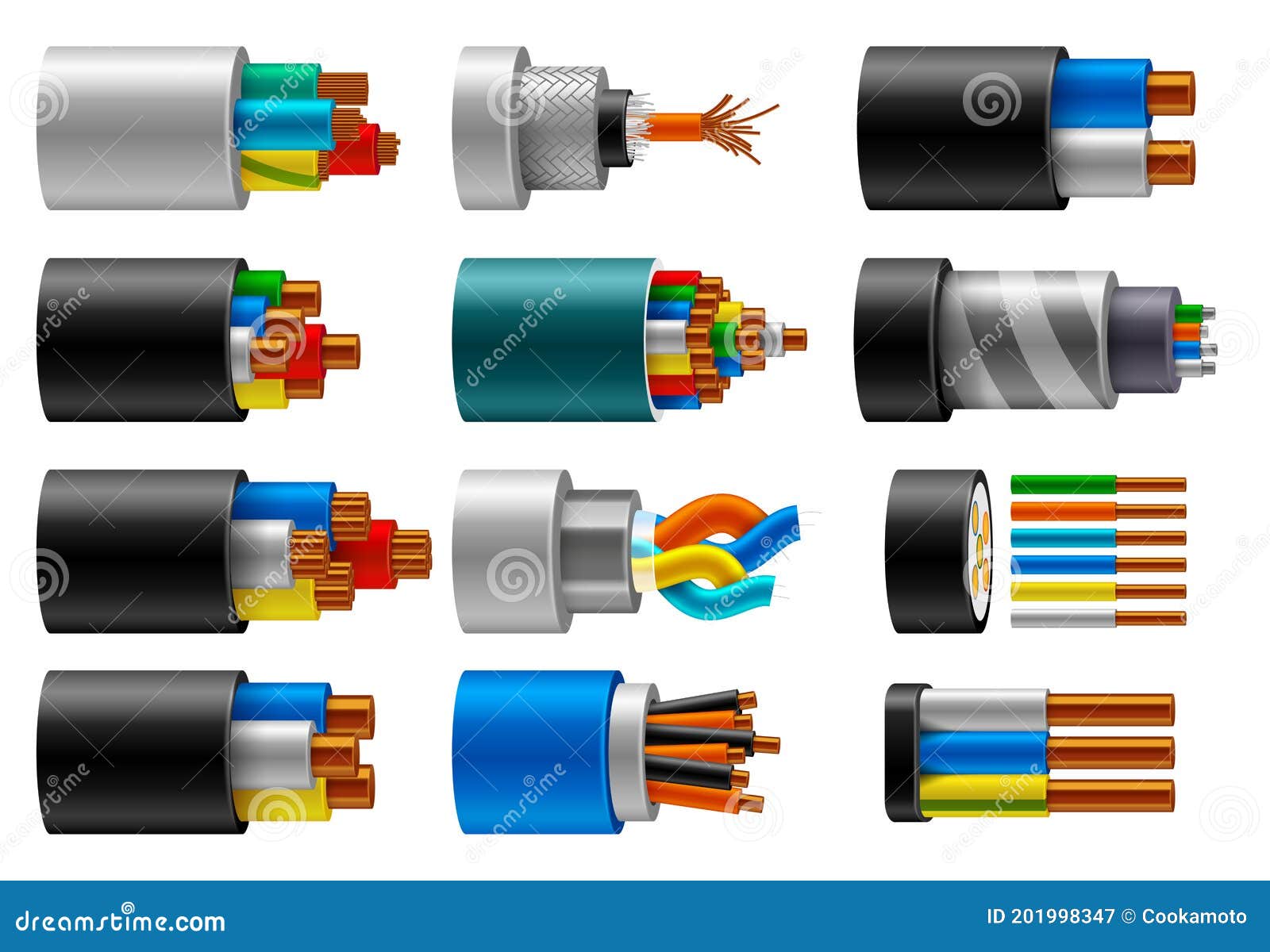 Cable Wire, Electric, Fiber or Copper Power in Cut Stock Vector