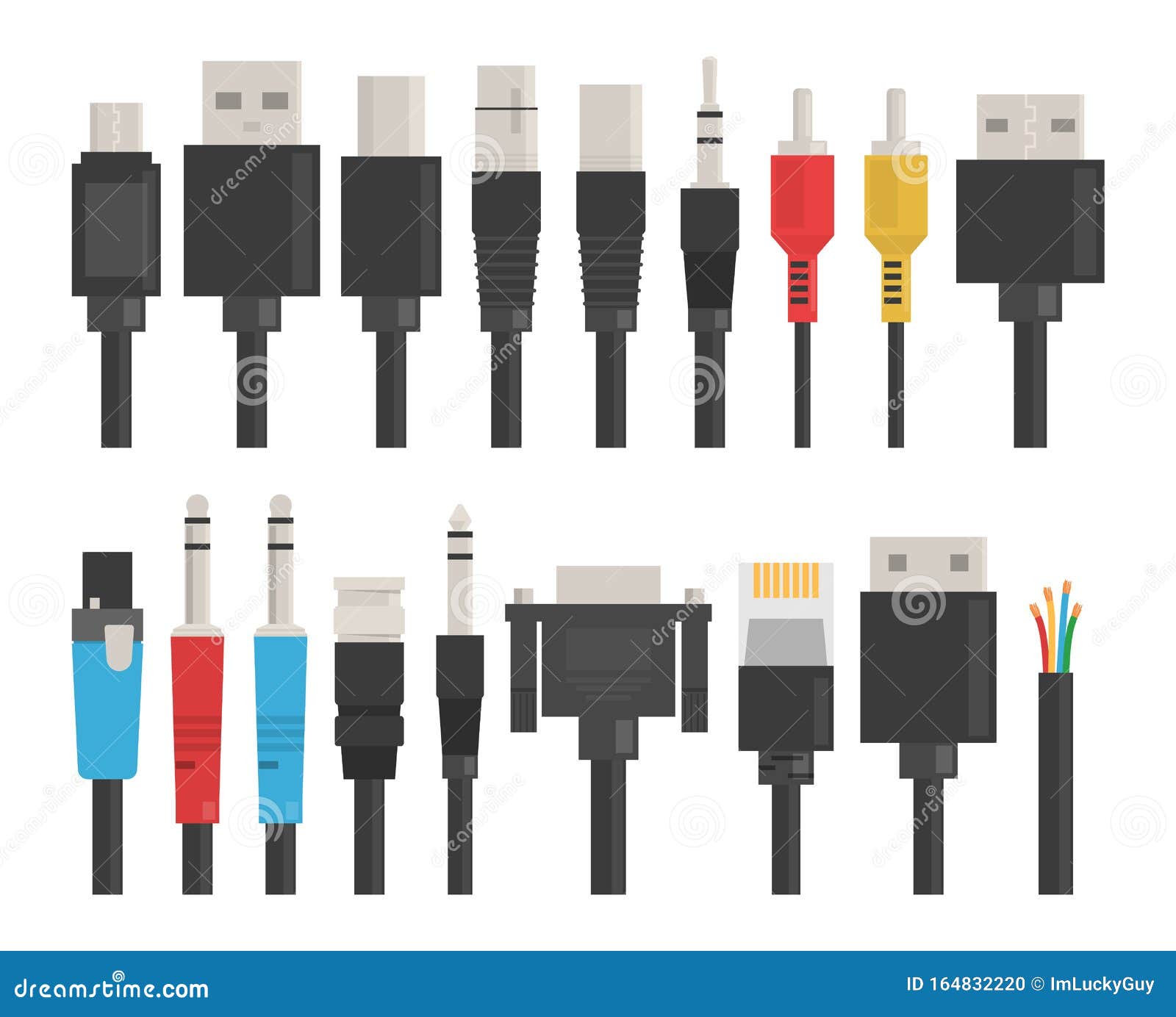Cable Wire Set Vector Isolated. USB for Computer, Connection Stock  Illustration - Illustration of cord, port: 164832220, image size:1600x1384