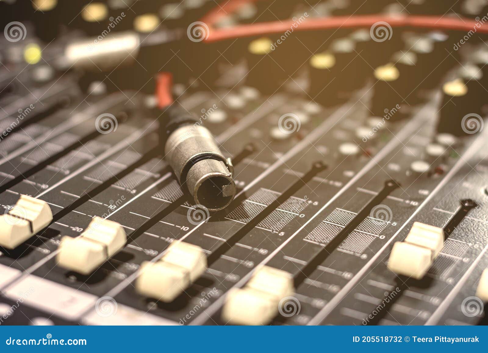 Cable XLR Cable Female AUX Cable on the Audio Mixer Stock Photo Image