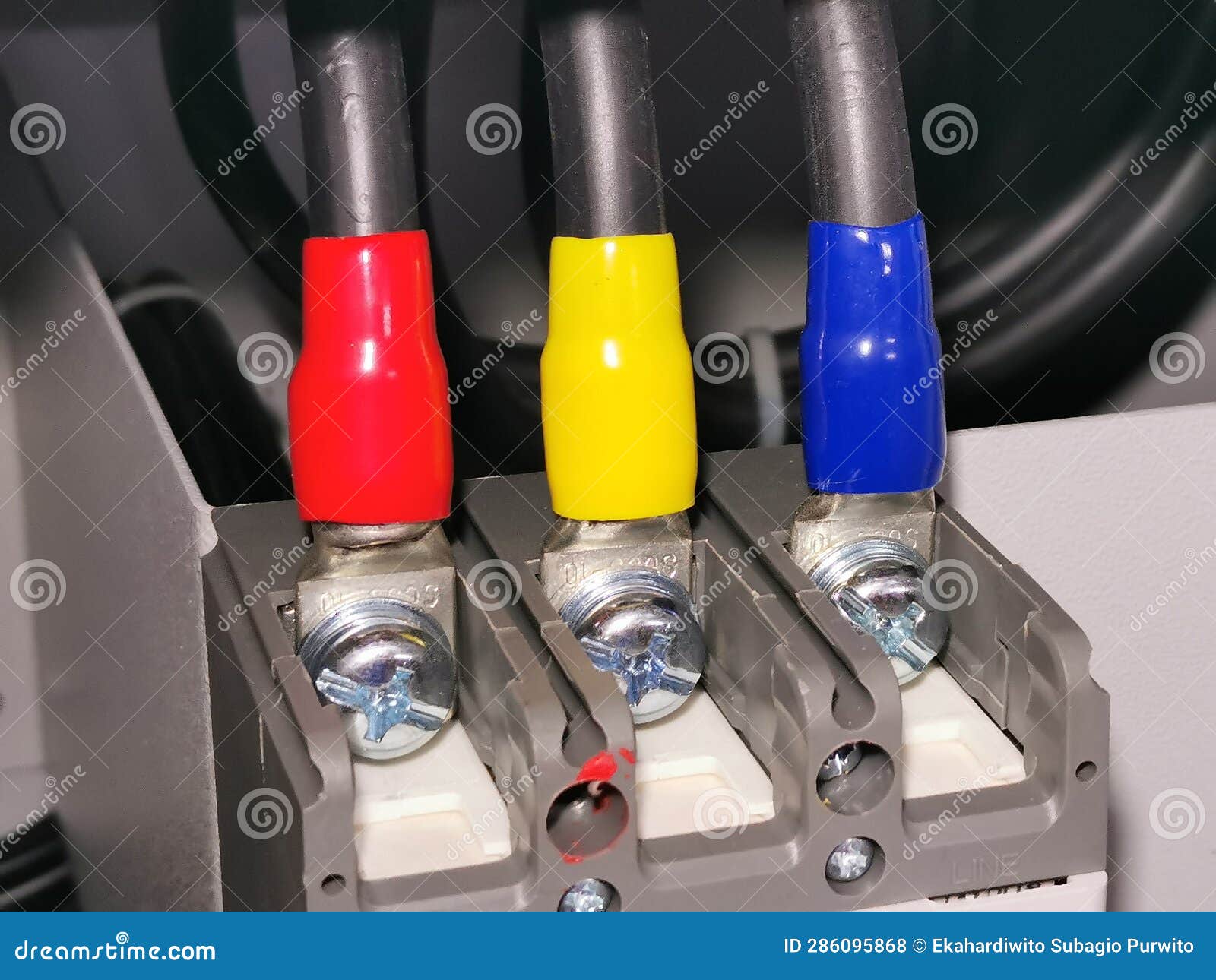 Cables Connection on Moulded Case Circuit Breaker. Stock Photo Image