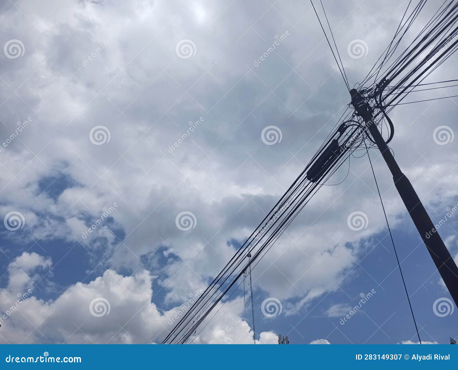 Cables on Small Pole after the Rain Stock Image Image of cable