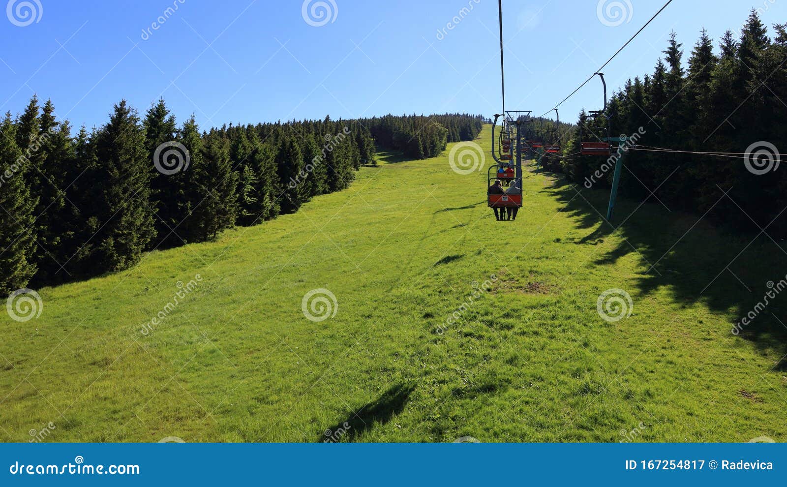 Cableway in Summer Above Grassed Green Ski Slope Stock Image Image of