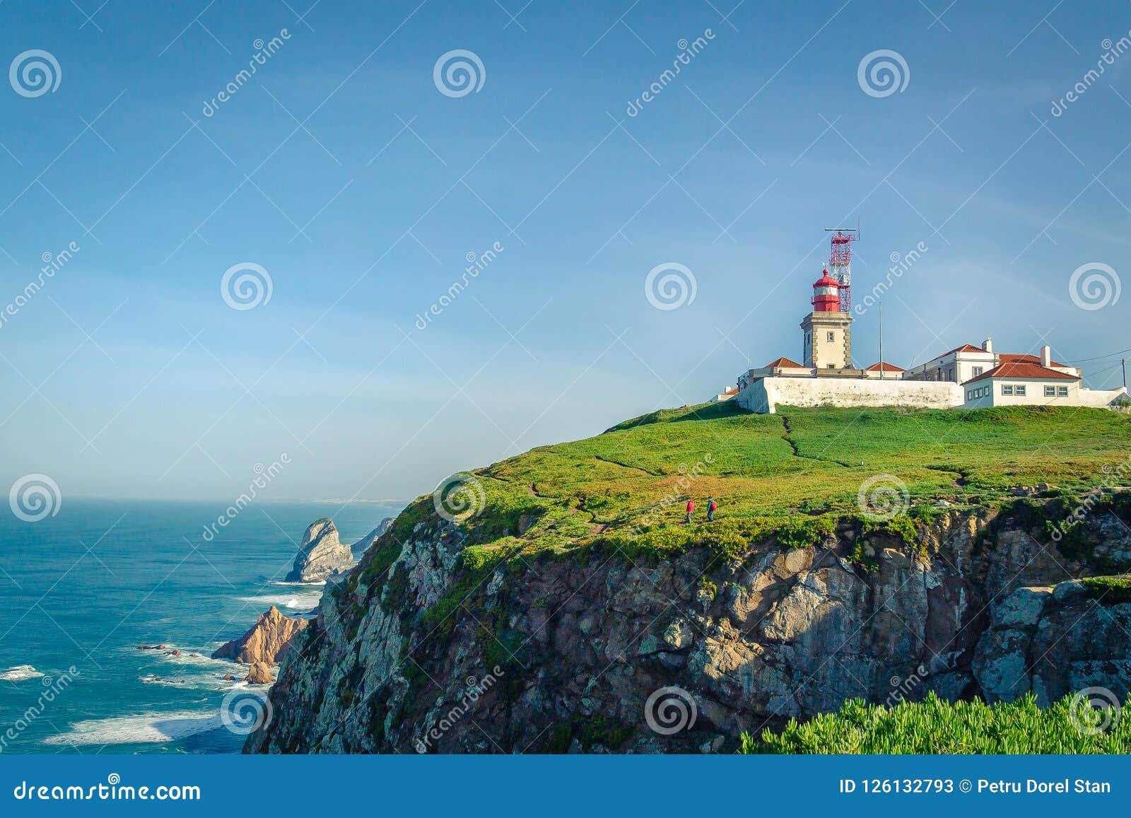 cabo da roca, portugal. lighthouse and cliffs over atlantic ocean, the most westerly point of the european mainland.