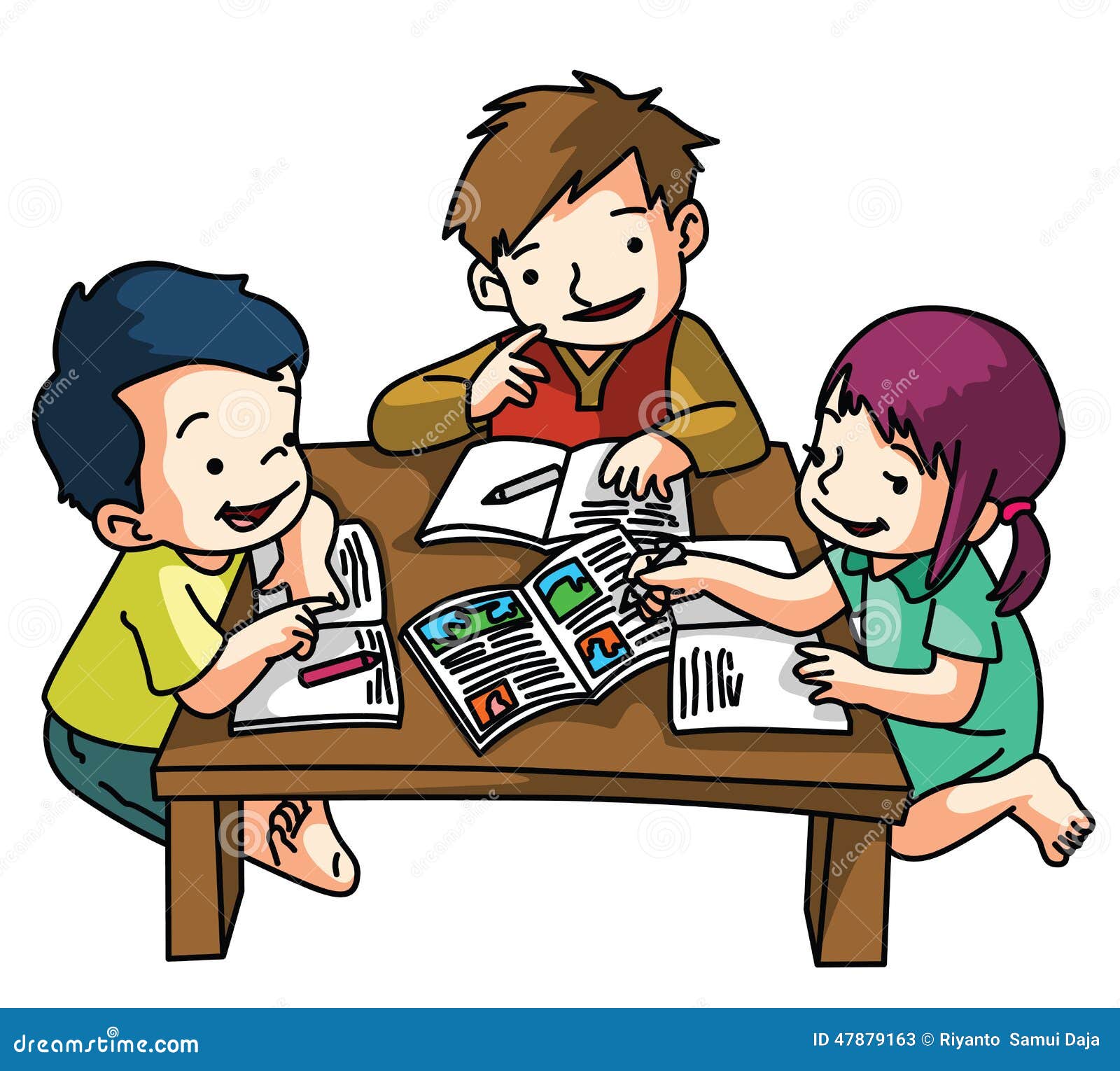 Niños estudiando juntos ilustración del vector. Ilustración de muchacho -  47879163, image size:1600x1530