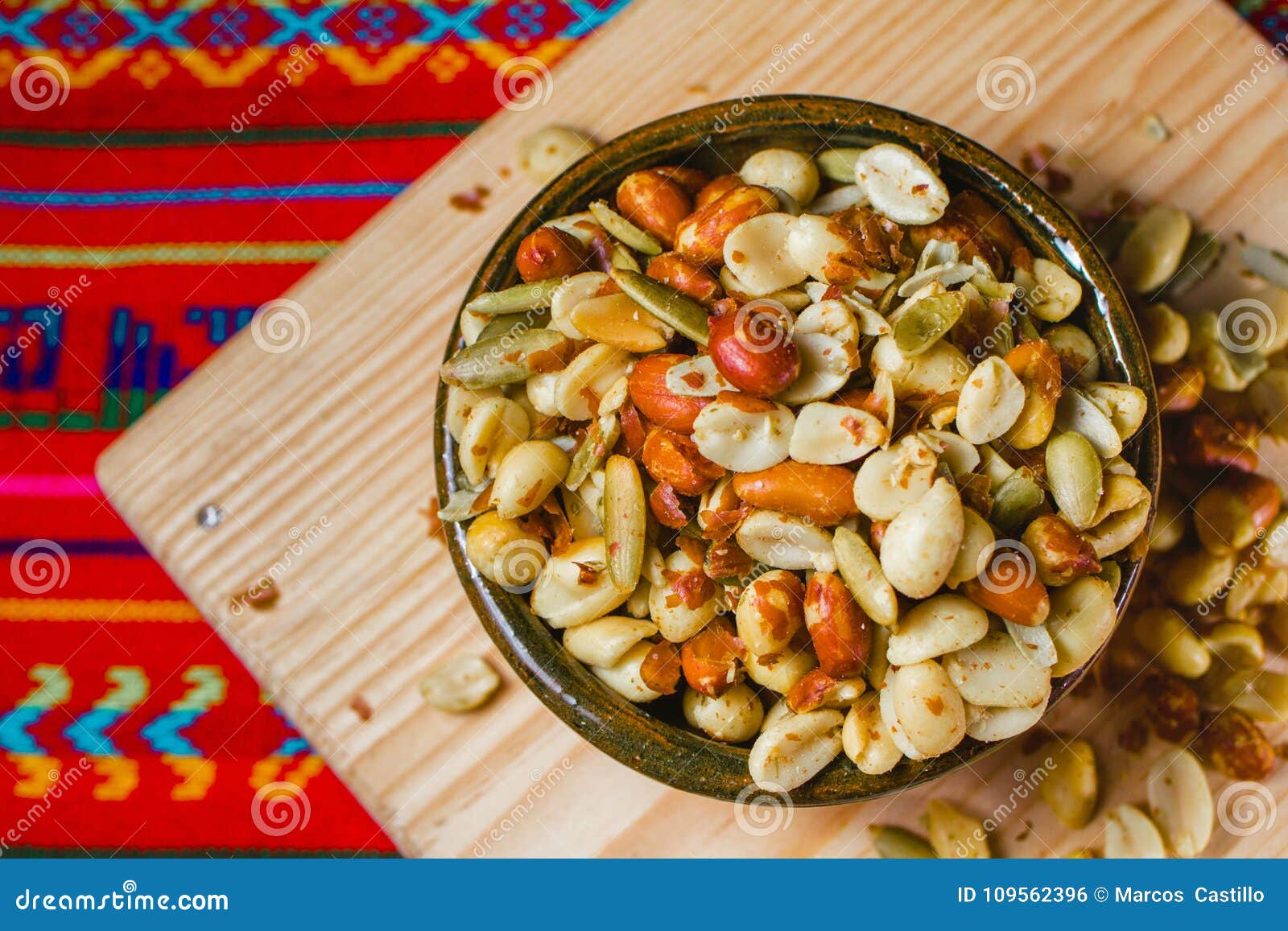 cacahuates and pepitas mexican snack salted in mexico city from top