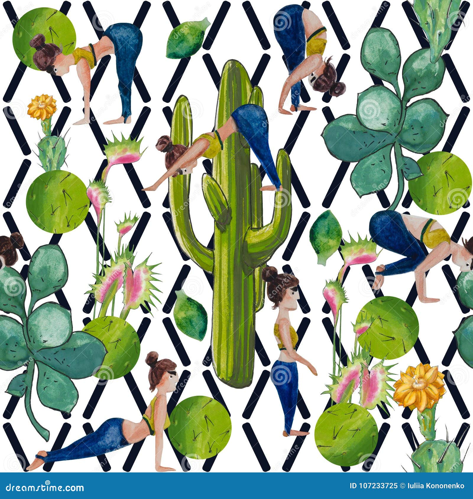 cacti and yoga - watercolor second edition