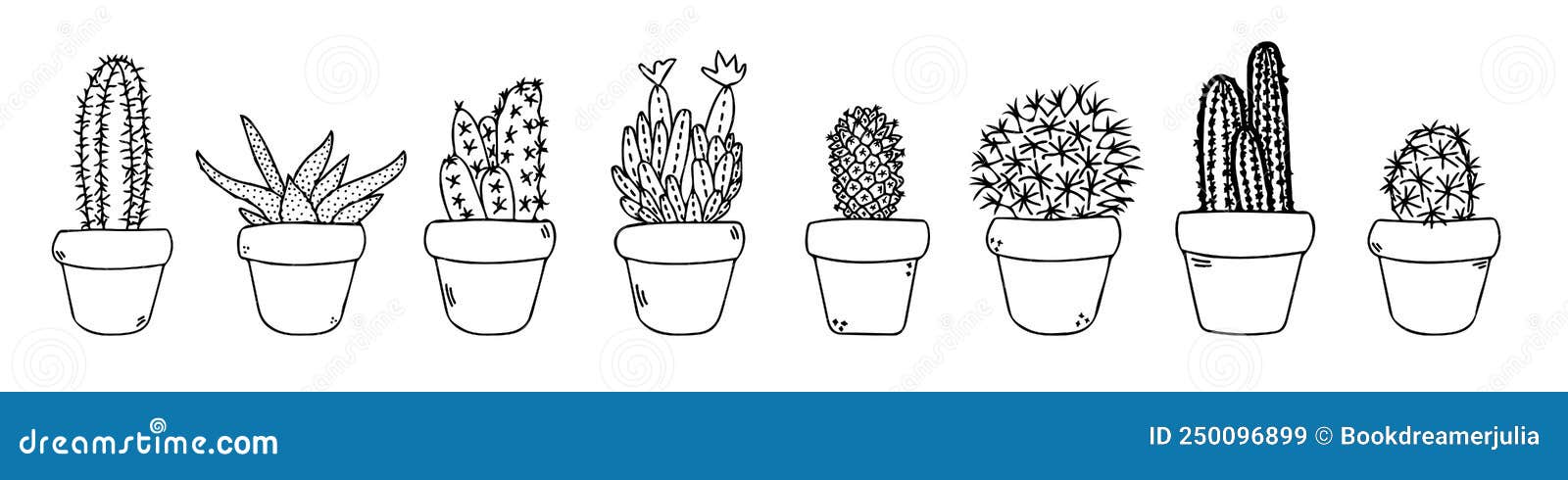 Vetor de rabiscos estilizados zentangle de cactos suculentos no