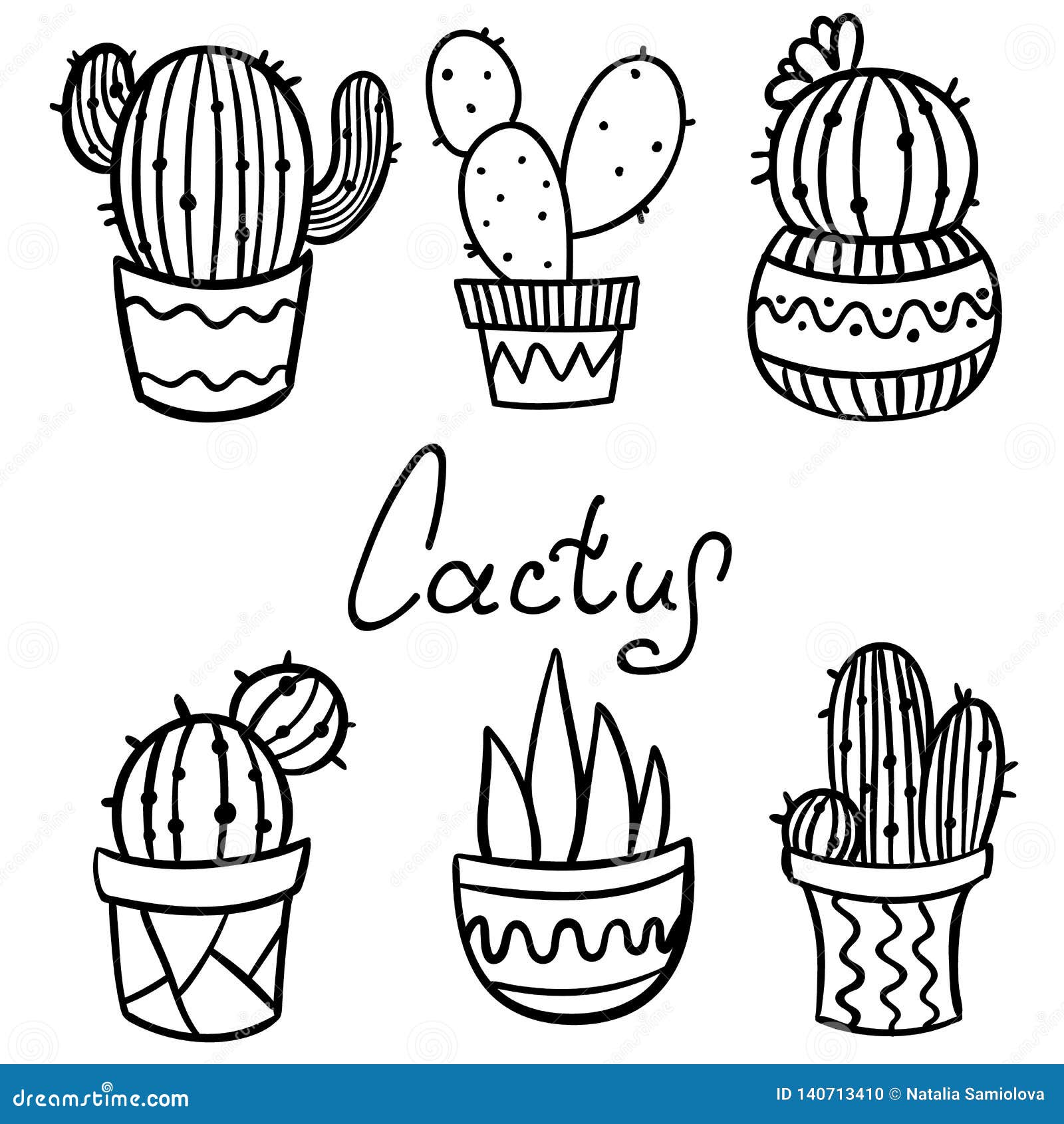 Cactos Em Um Potenciômetro De Flor Planta Da Casa - Cacto Imagem Linear Dos  Cactos Para Colorir Ilustração do Vetor - Ilustração de flor,  potenciômetros: 136493211