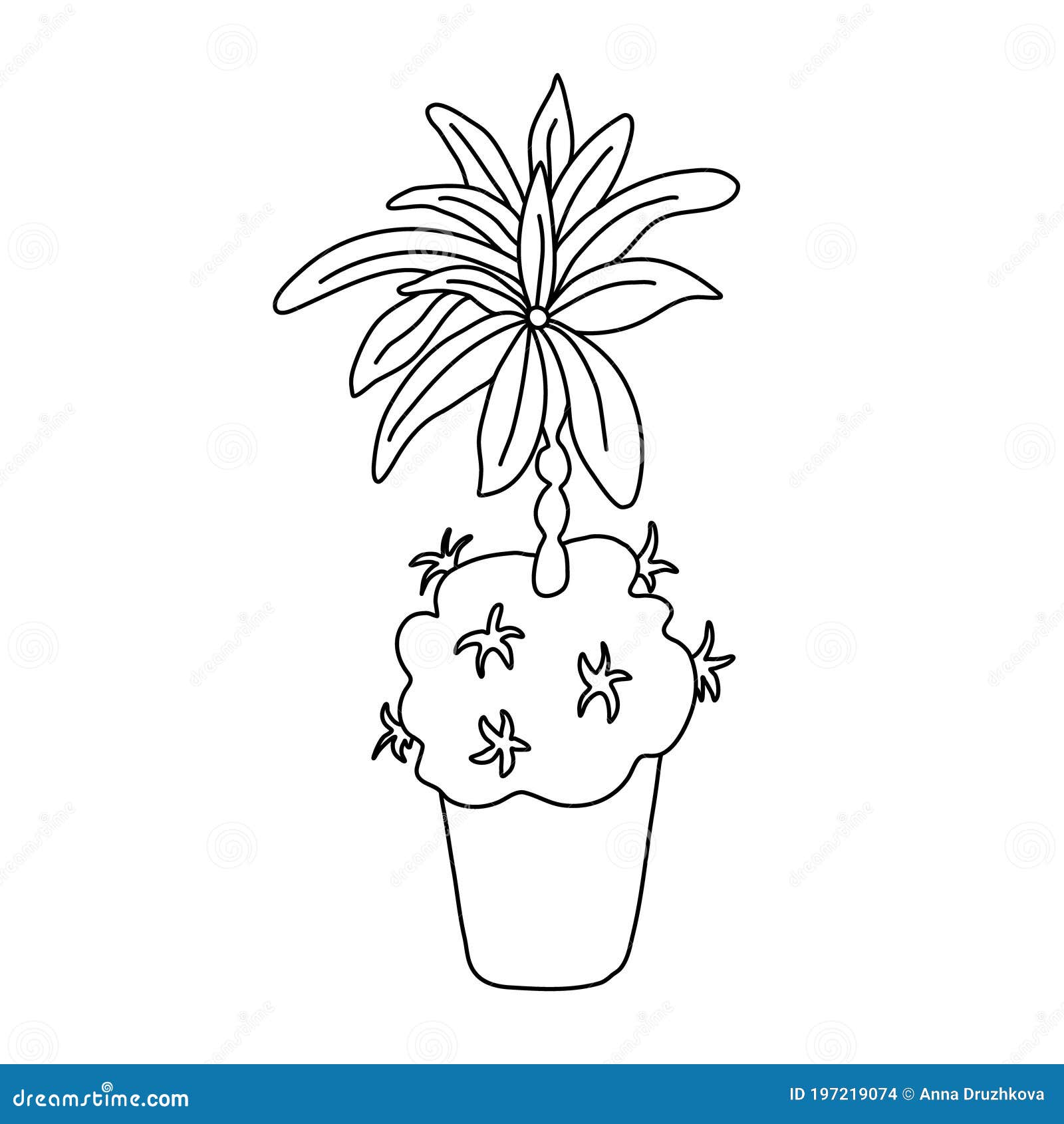 Um desenho preto e branco de uma planta de cacto em uma panela generativa  ai