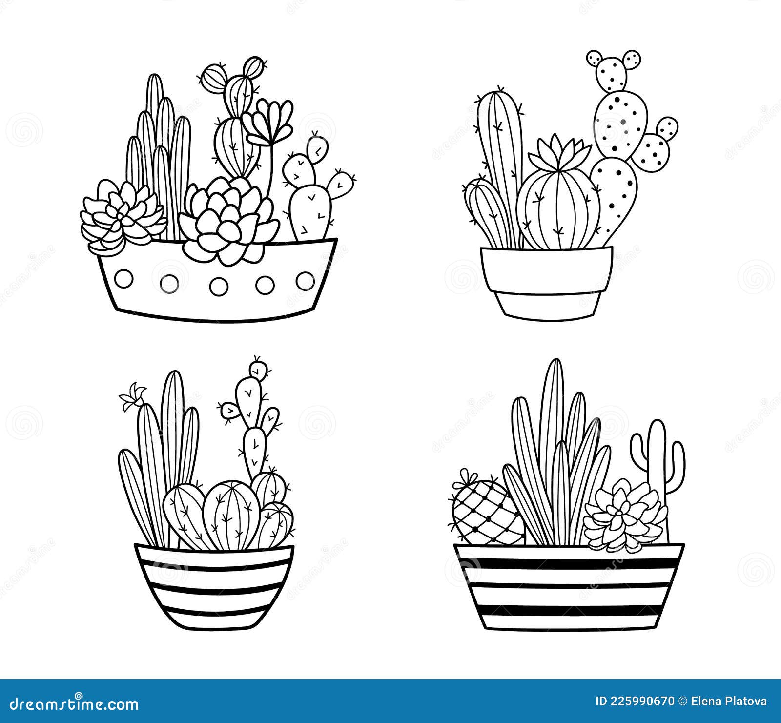 Vetores de Mão Desenhada Conjunto De Suculentas E Cactos Em Vasos