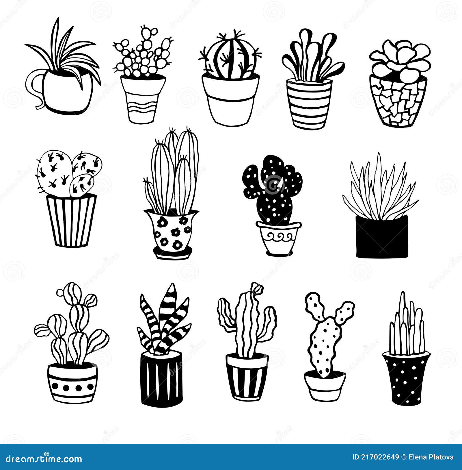 Vetores de Bonito Conjunto De Cactos Desenhados À Mão Dos Desenhos