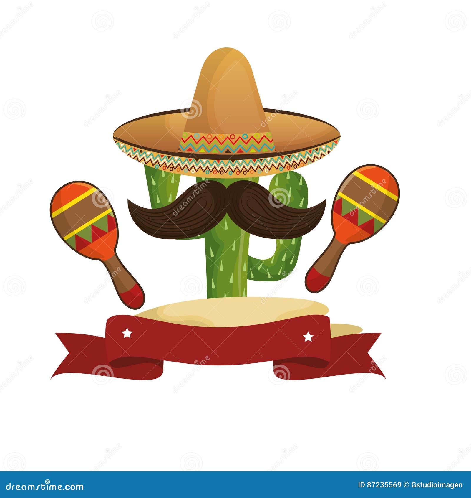 Cactus Del Bosquejo Con El Sombrero Y Bigote Con Maraca Ilustración del Vector - Ilustración de maraca, arqueamiento: 87235569