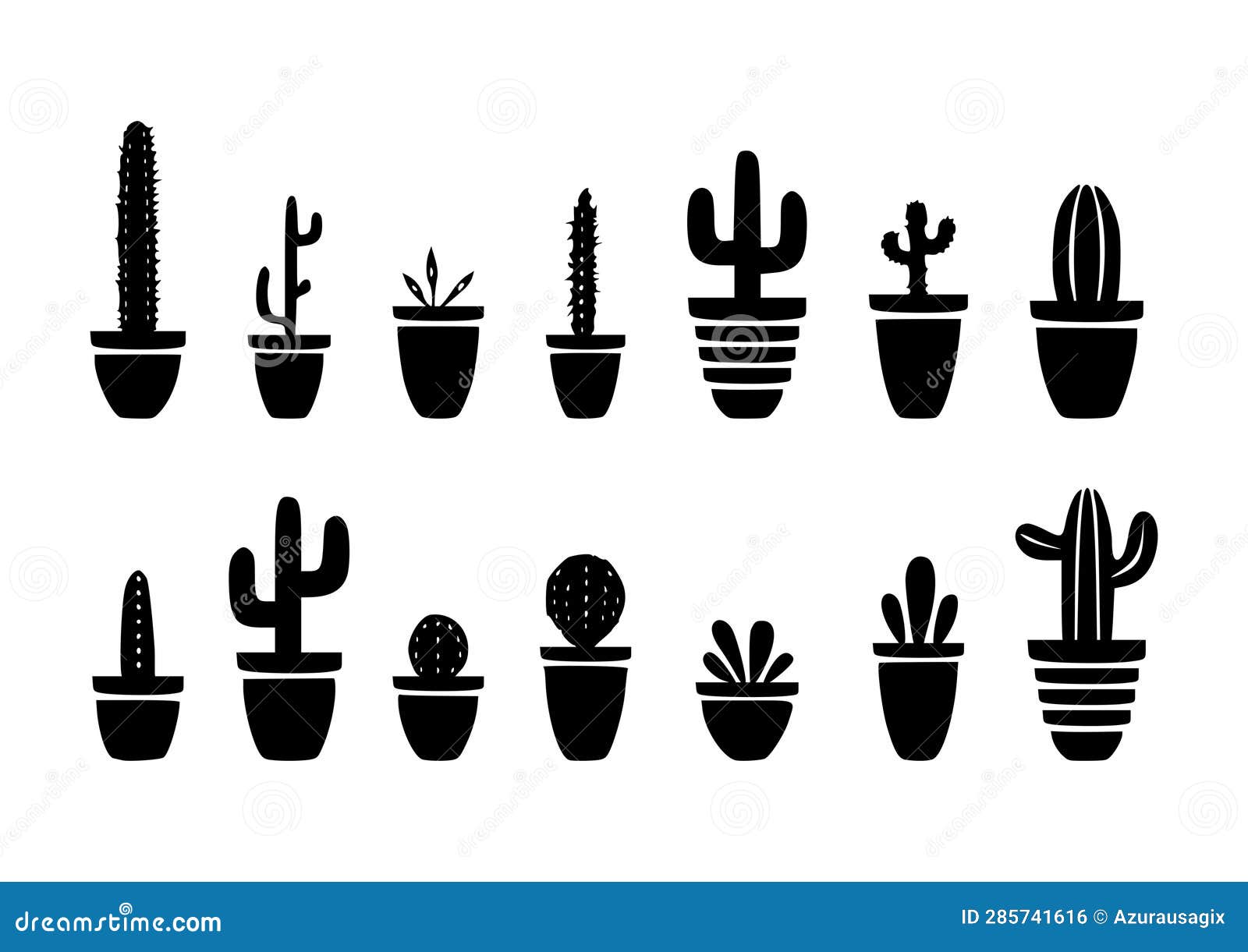Cactus Black Silhouette Set Transparent Vector Illustration Stock