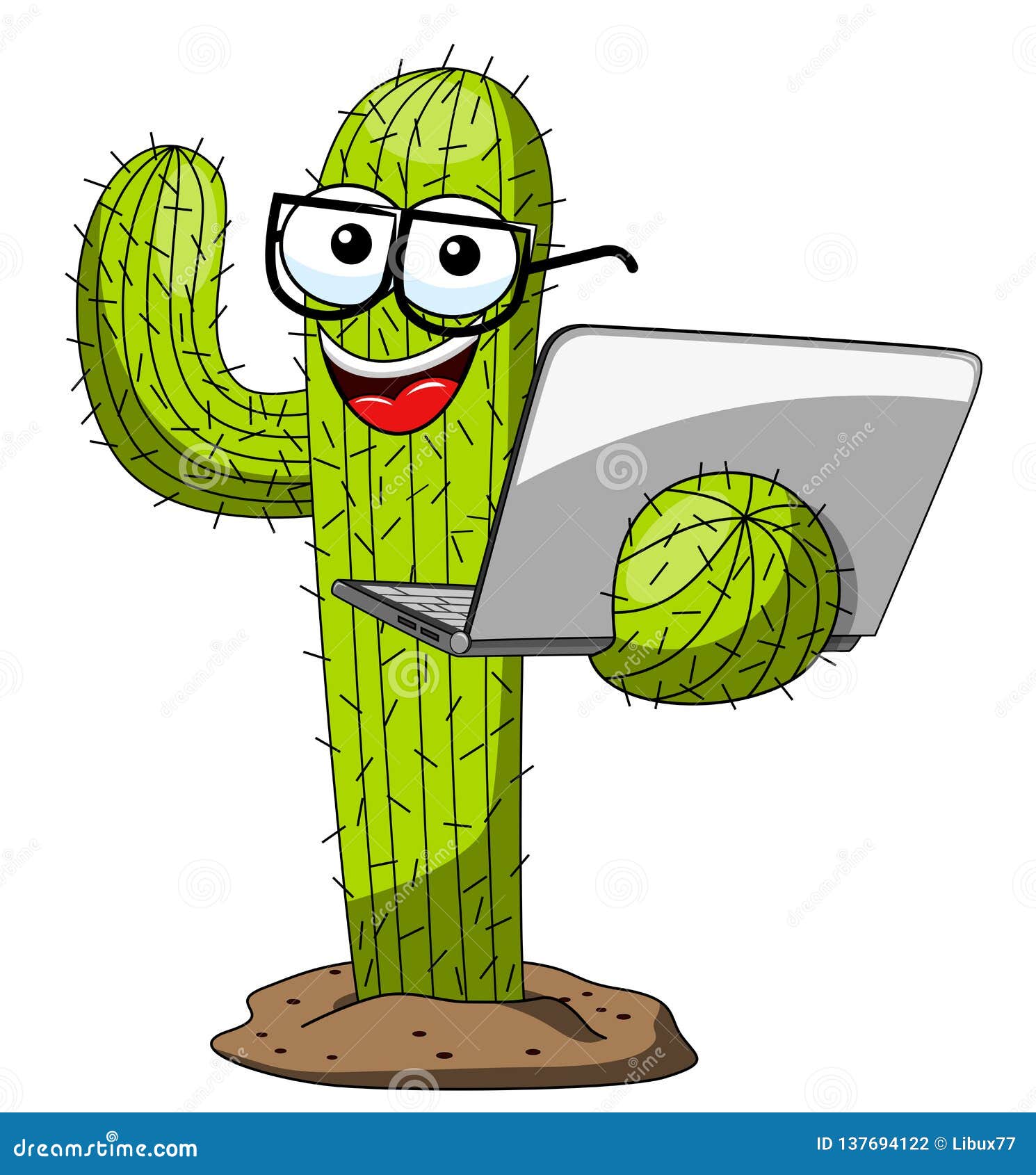 cactus character mascot cartoon nerd laptop  