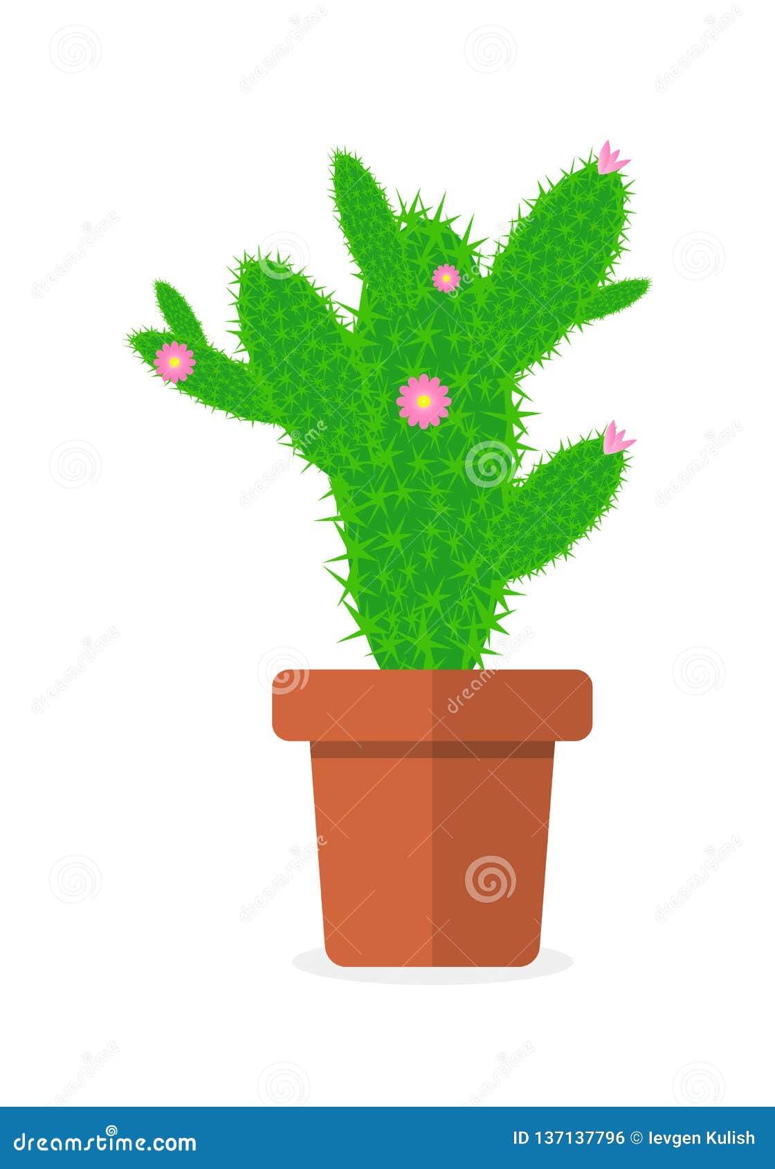Cactus De Dessin De Vecteur Dans Un Pot De Fleur