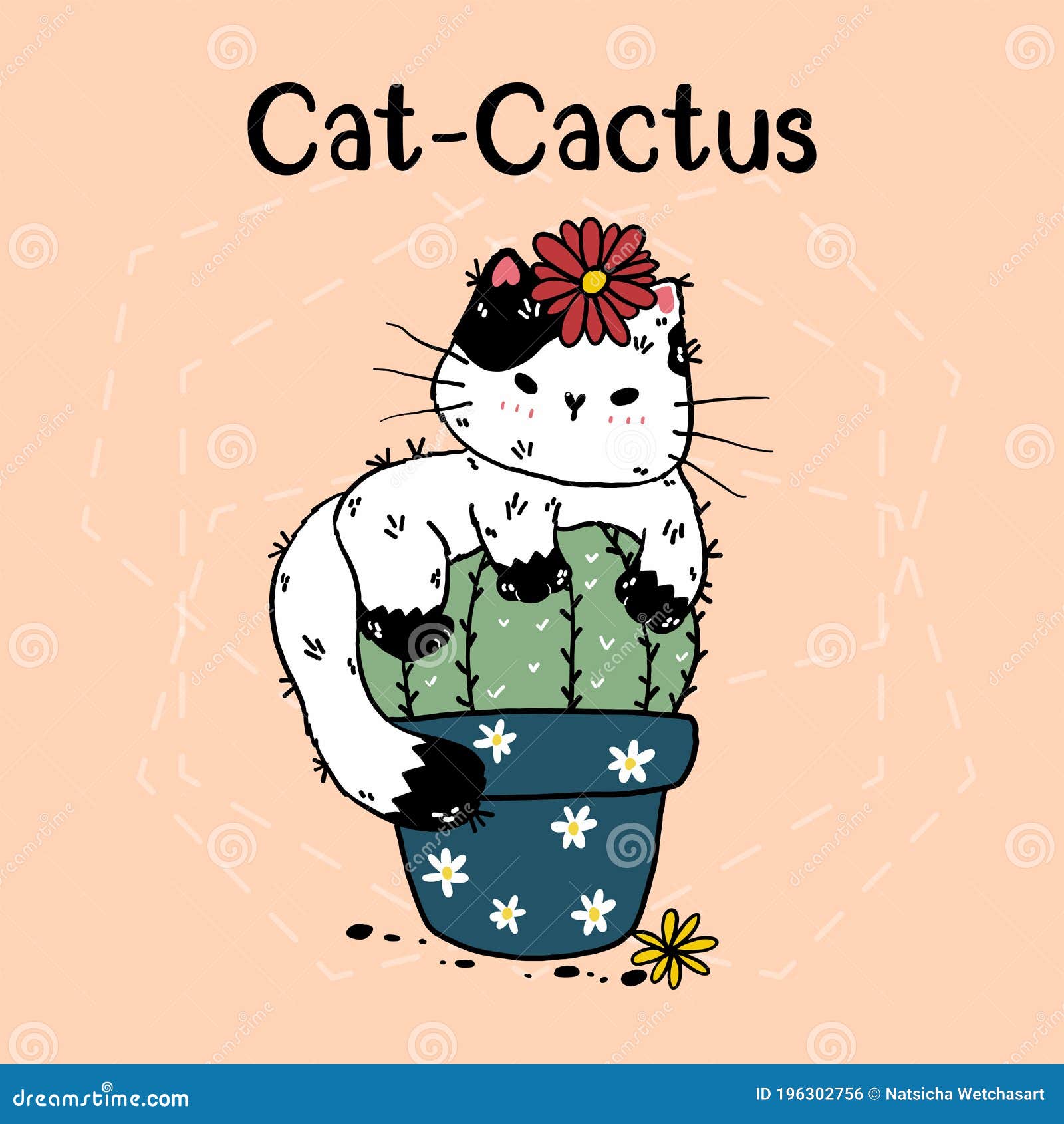 Cactus De Gatos Kawaii Cutáneo En Olla Con Palo De Flores Dibujando Doodle Con Cactus De Gatos Con Letras Gato Gracioso, Ilustrac Ilustración del Vector Ilustración de historieta, desierto: 196302756