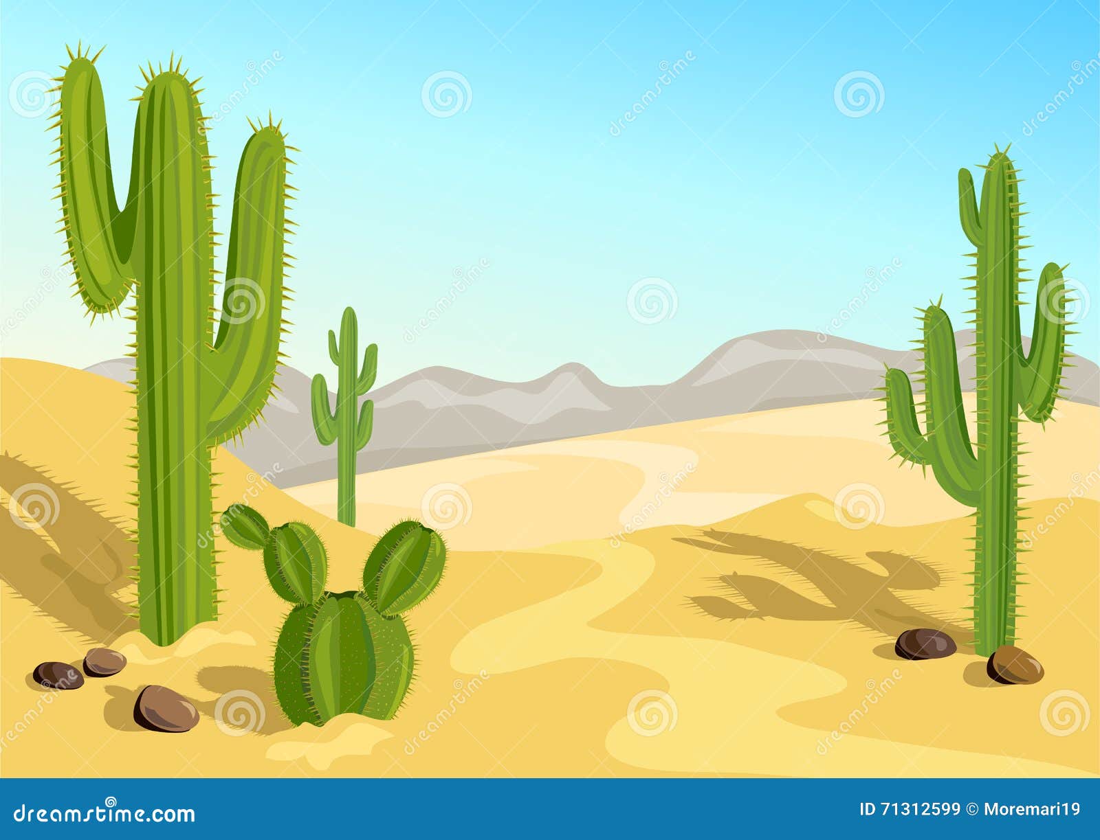 Cactus In The Desert Natural Background Stock Vector Illustration Of