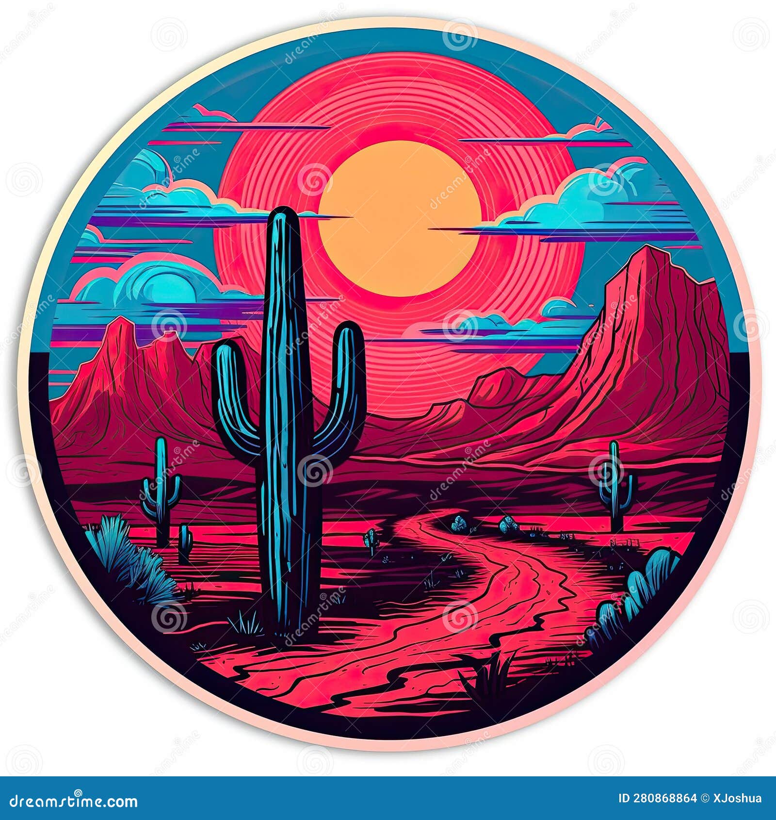 neon pink barrel cactus shining brightly against the mesmerizing colors of the twilight sky