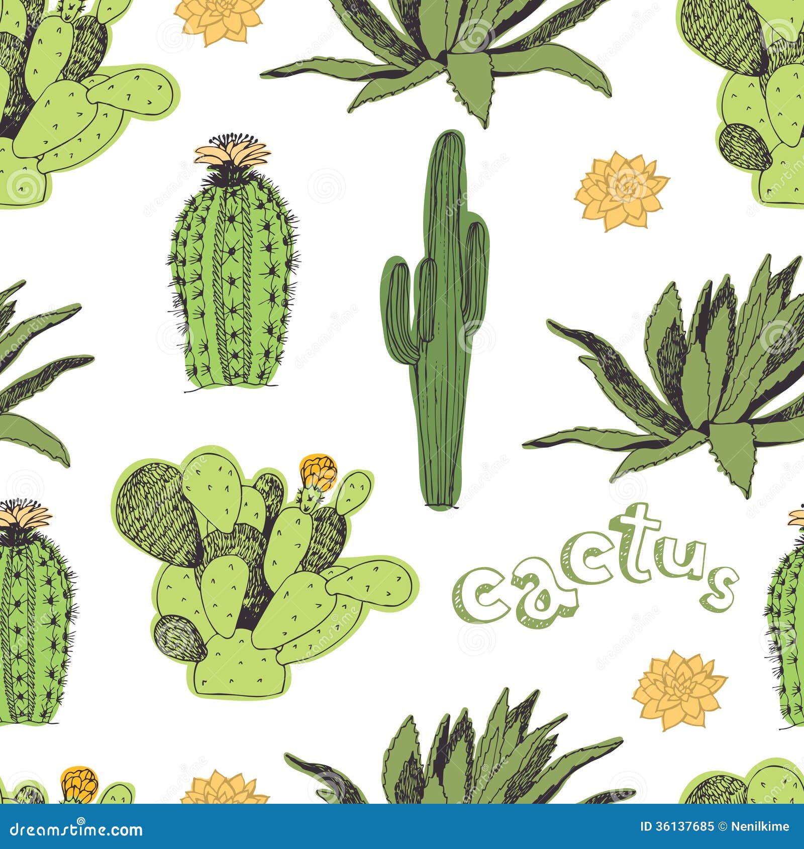 Cactus Pattern Stock Vector Illustration Of Design Repeat 36137685