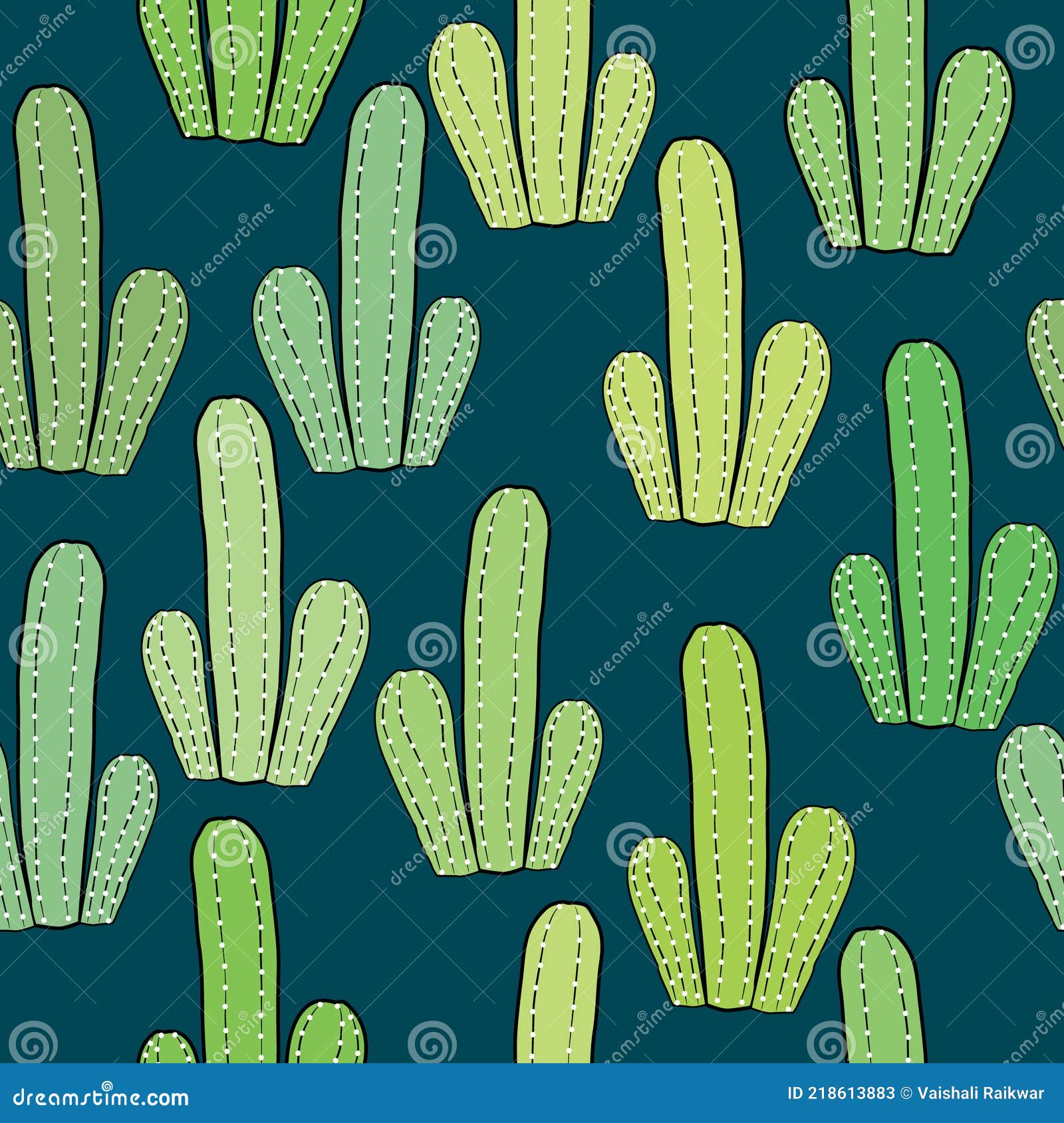 cactus pattern with navy blue background