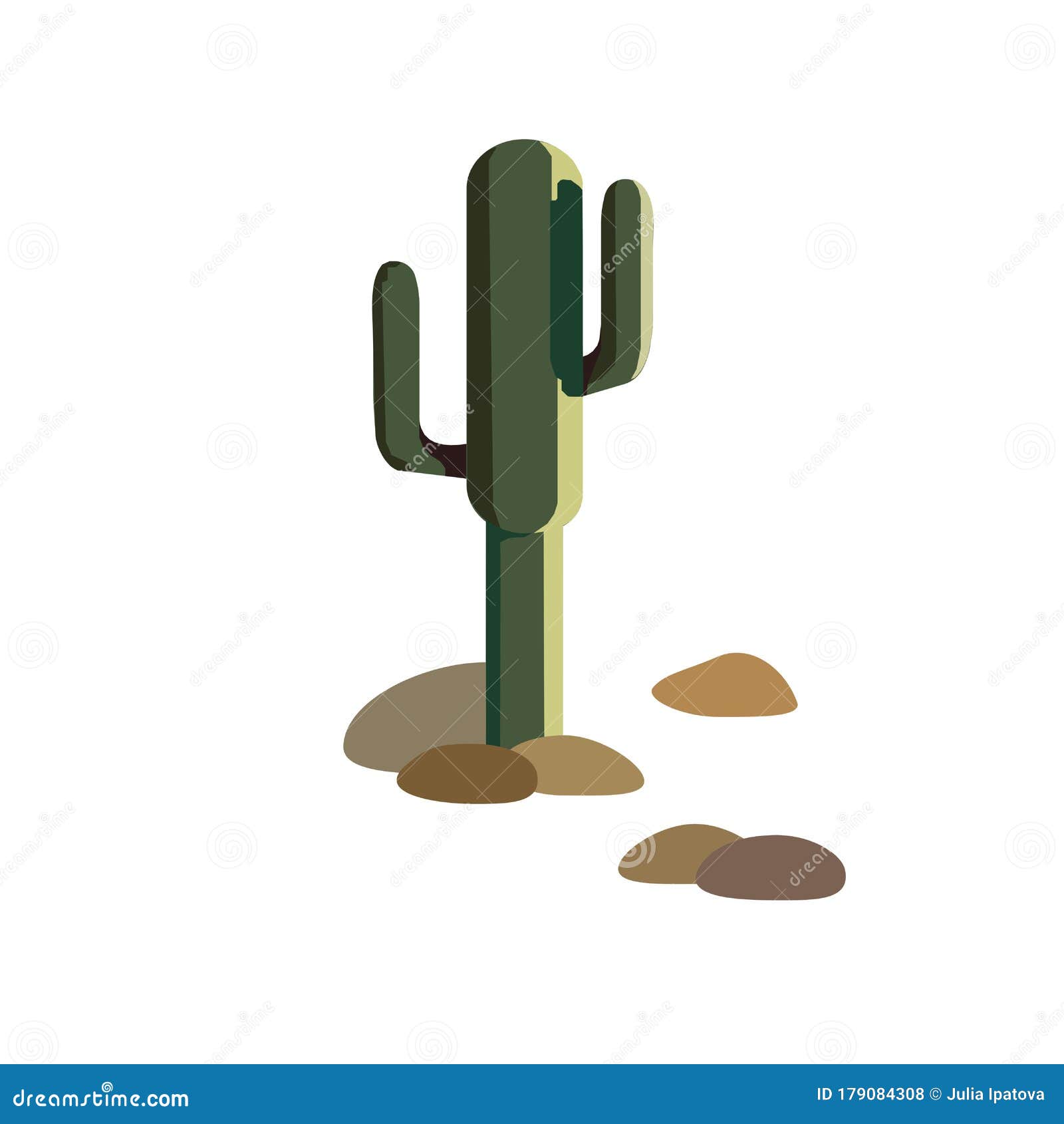 Cactus and Stones with Light and Shadow on Isolated White Background for  â€œnatureâ€ Topic, Illustration for Prints on Stock Vector - Illustration  of stem, brown: 179084308