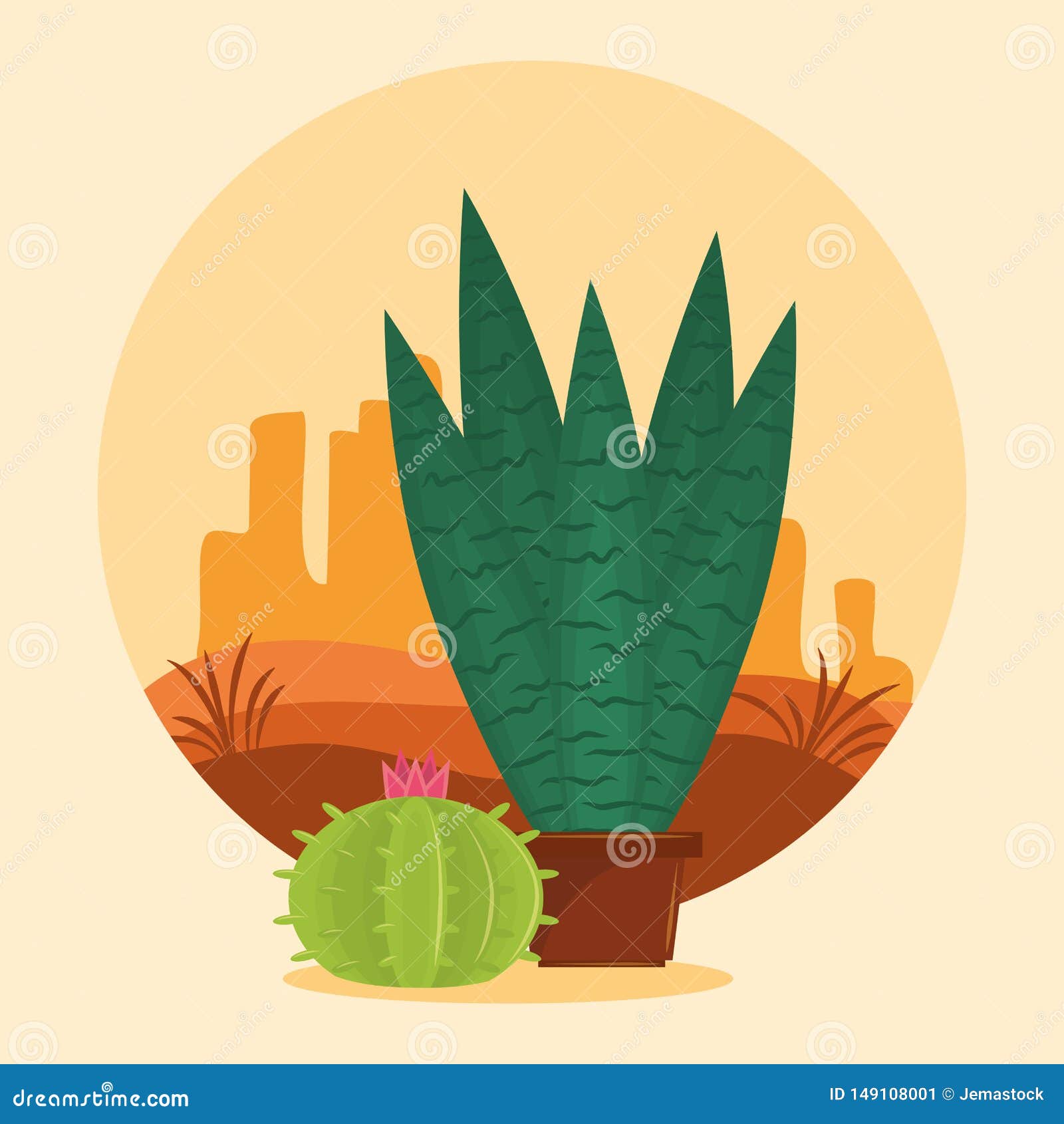 cactus succulent pot on desertscape