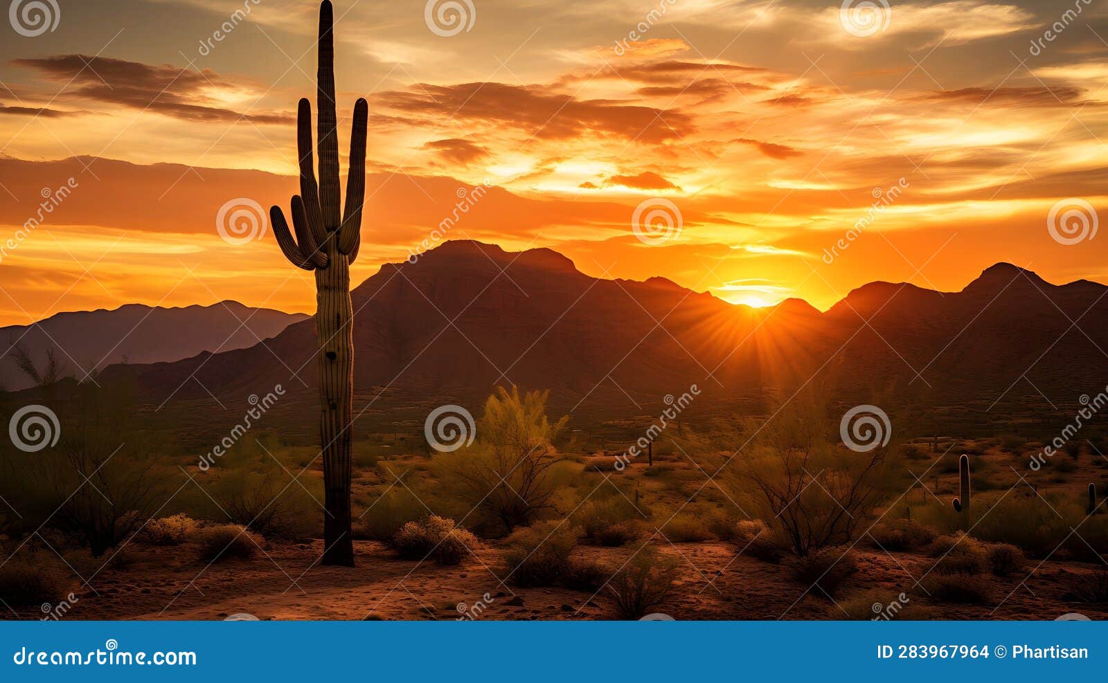 Cactus Tree Desert Sunset Landscape Near Phoenix Az Stock Illustration ...