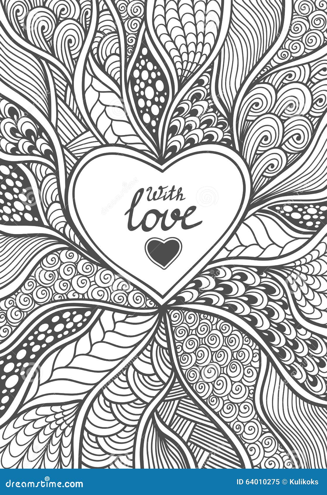 Cadre Abstrait Fait Main De Coeur Dans Le Noir De Style De Zen Libre de droits