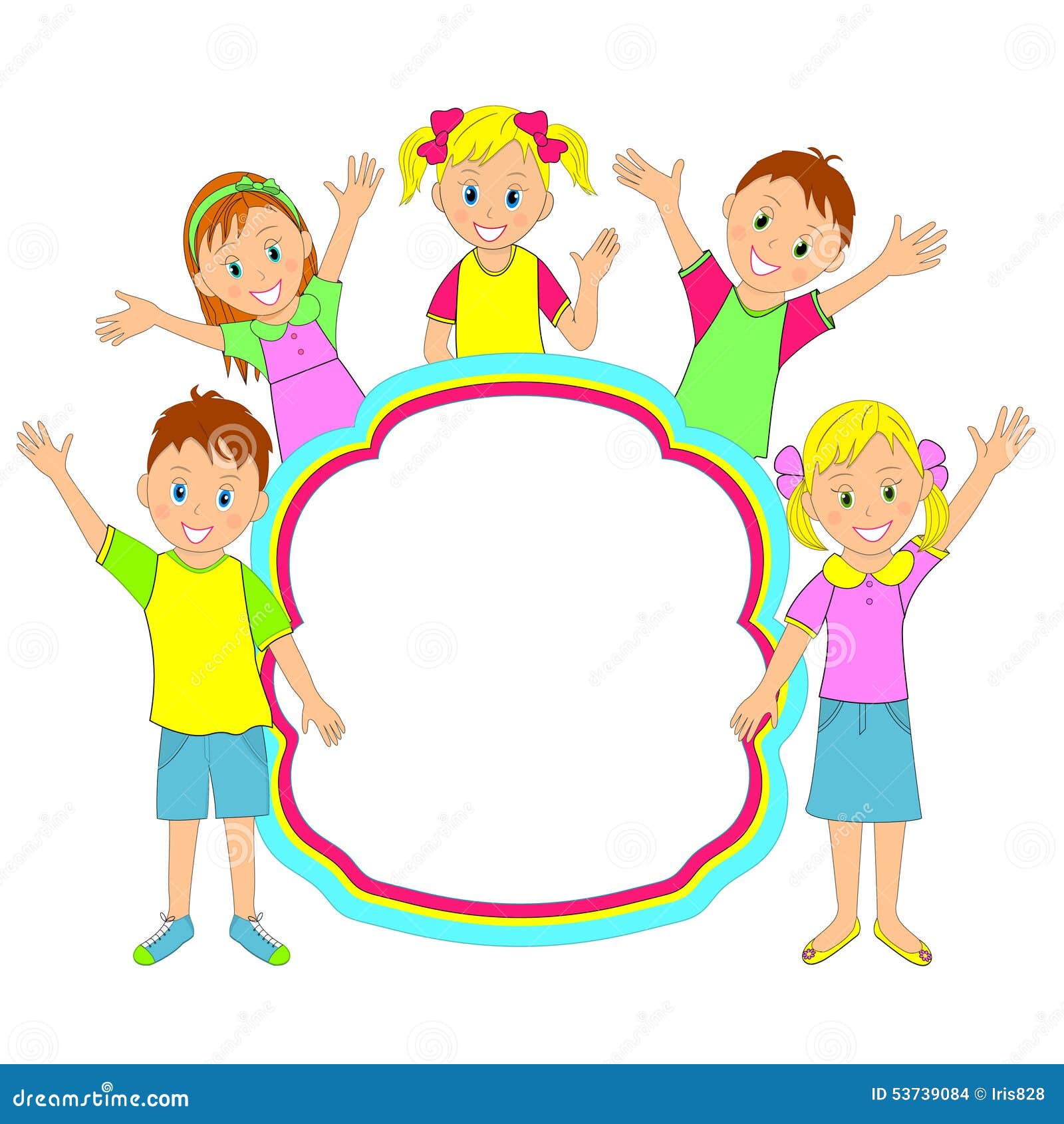 Cadre D'enfants Enfants, Garçons Et Filles Souriant Et Ondulant  Illustration de Vecteur - Illustration du dessin, séance: 53739084