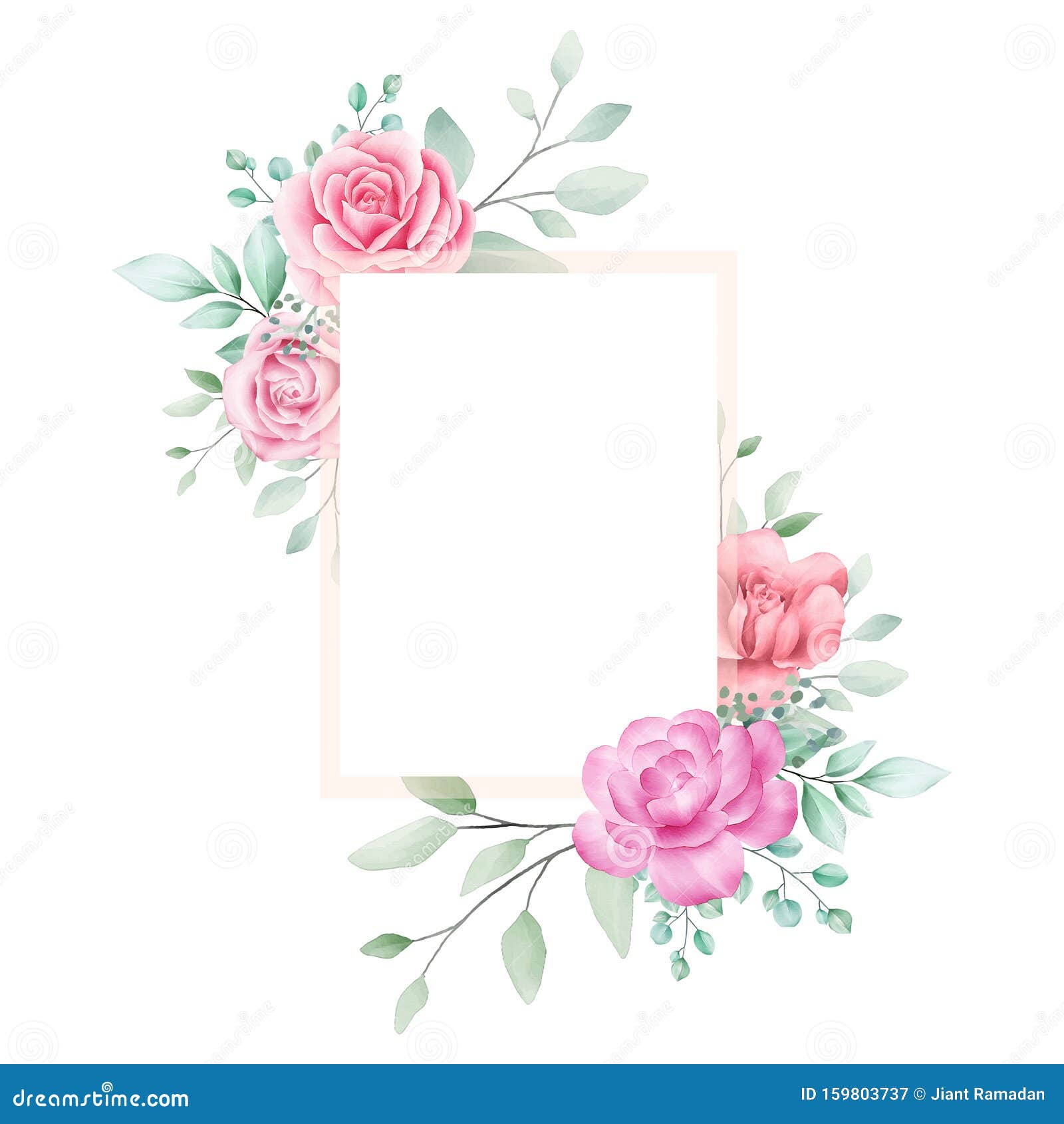 Invitation De Mariage Avec Cadre Floral Aquarelle Pêche Rose