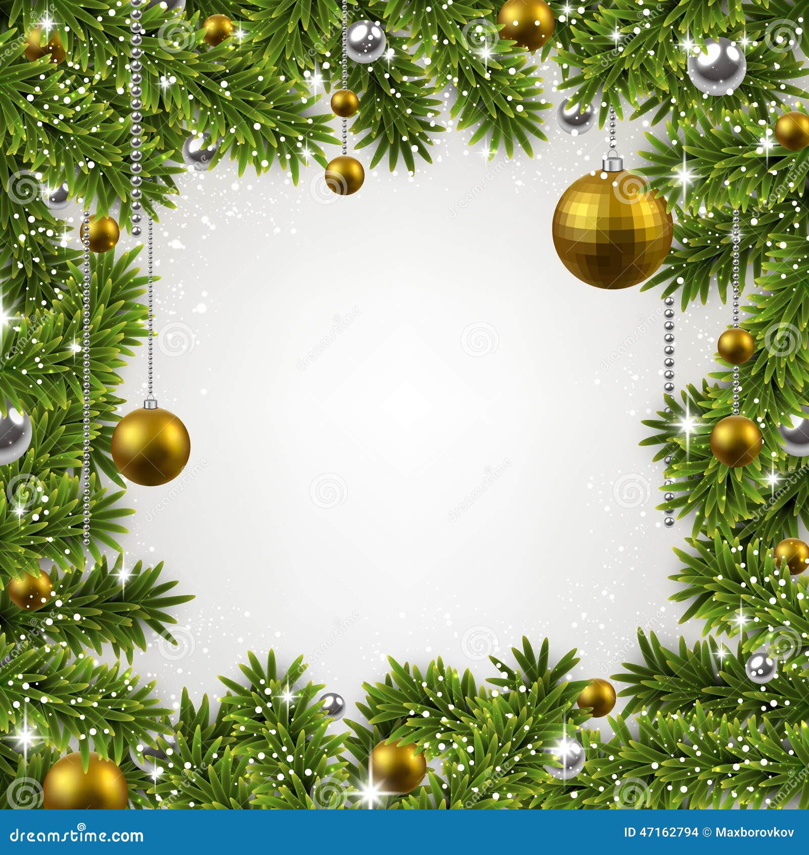 Cadre De Noël Avec Des Branches Et Des Boules De Sapin Illustration de Vecteur Illustration du