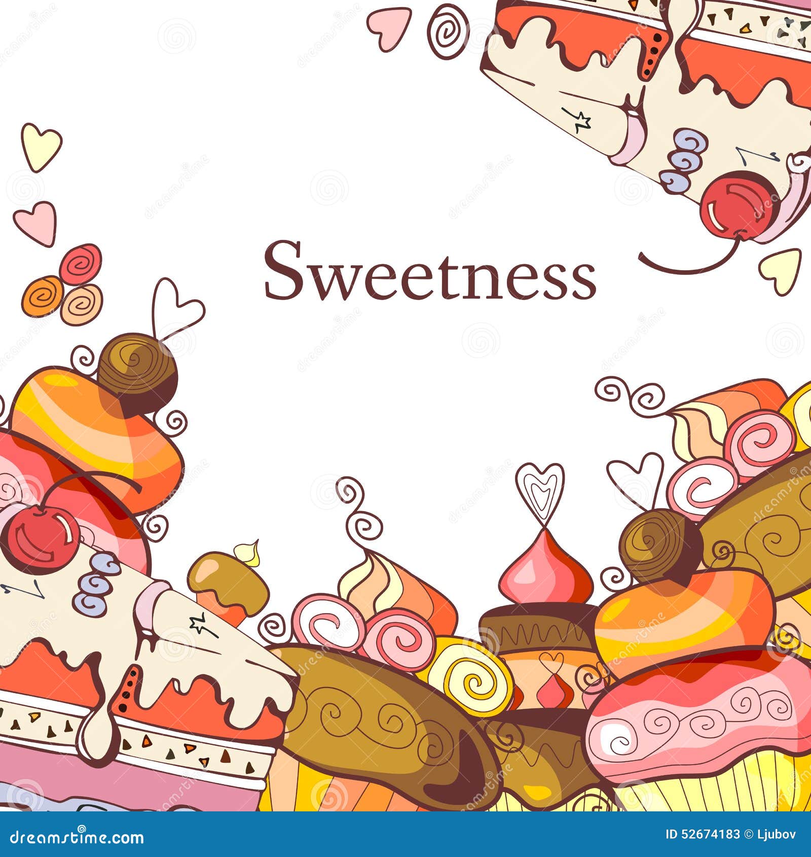 Cadre Mignon Avec Les Petits Gateaux Doux Illustration De Vecteur Illustration Du Anniversaire Fond