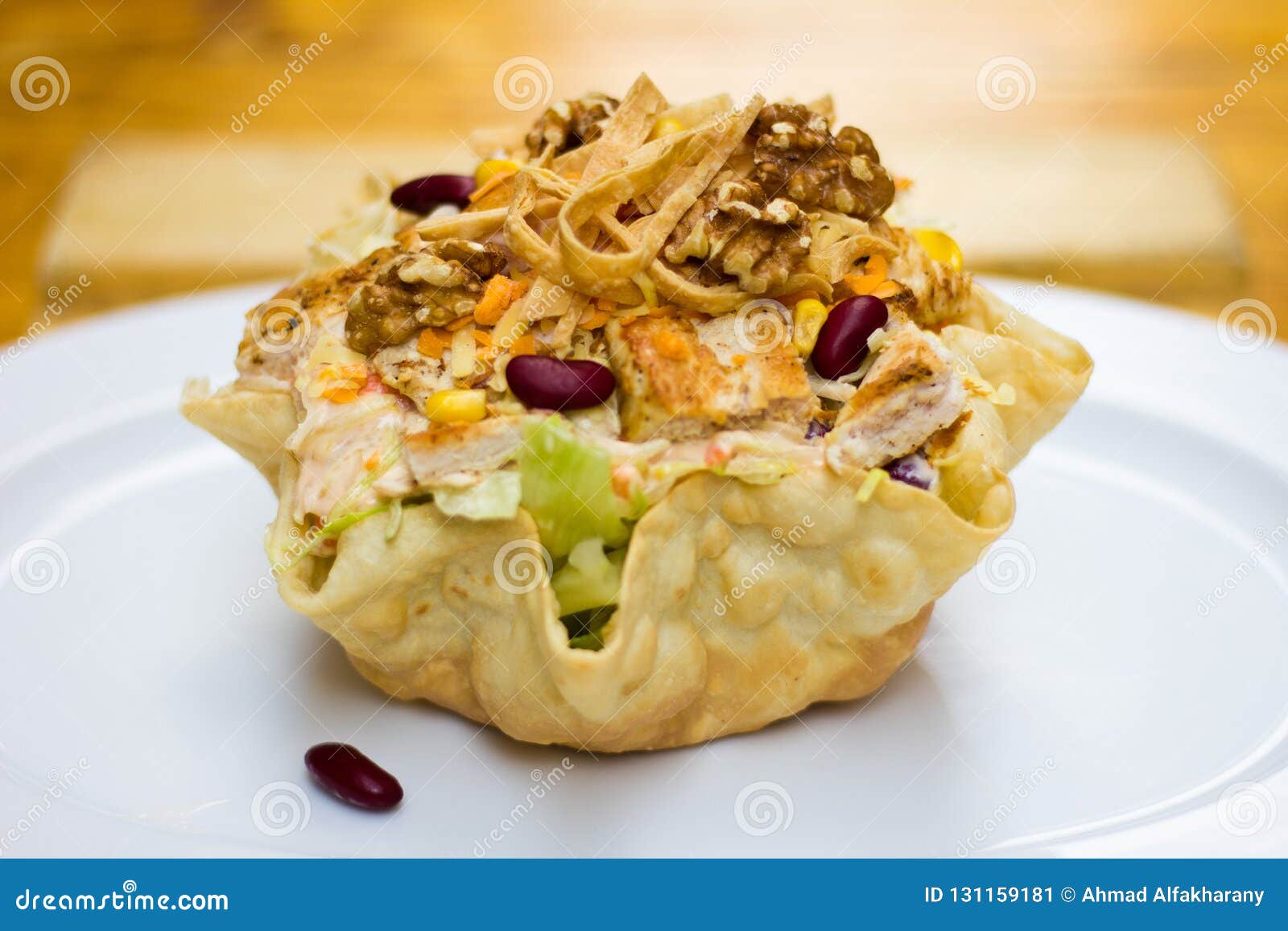Caesar Salad with Beans in a Bread Bowl Stock Image Image of close
