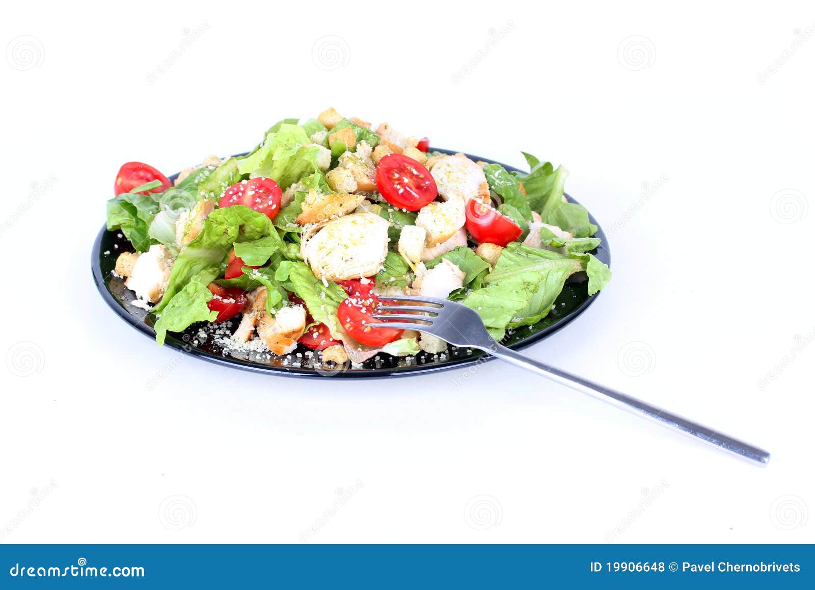 Caesar Salad on Black Plate with Fork Stock Photo Image of appetizer